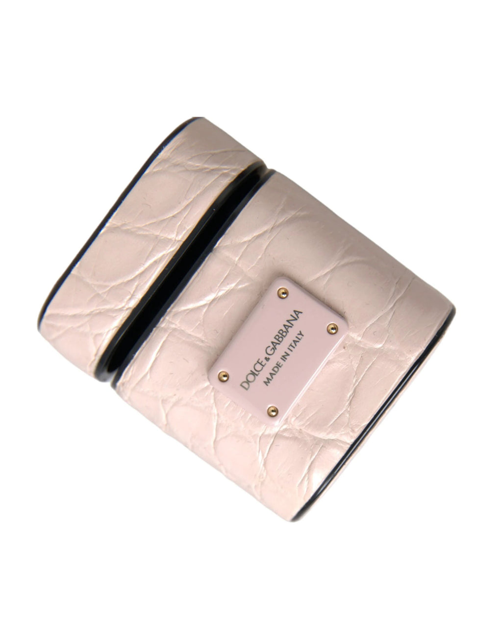 Dolce & Gabbana Light Pink Leather Metal Logo Plaque Airpods Case by Dolce & Gabbana