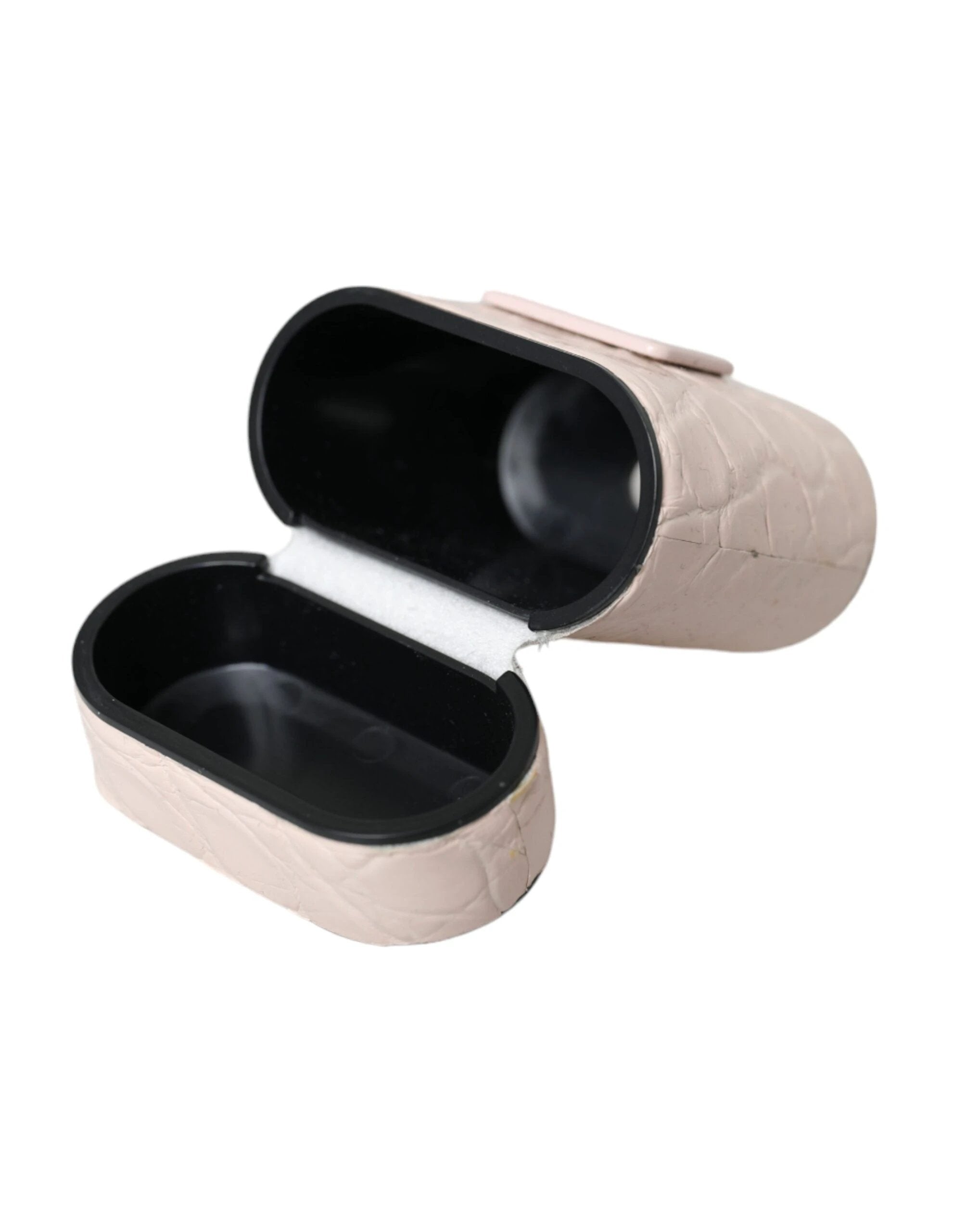 Dolce & Gabbana Light Pink Leather Metal Logo Plaque Airpods Case by Dolce & Gabbana