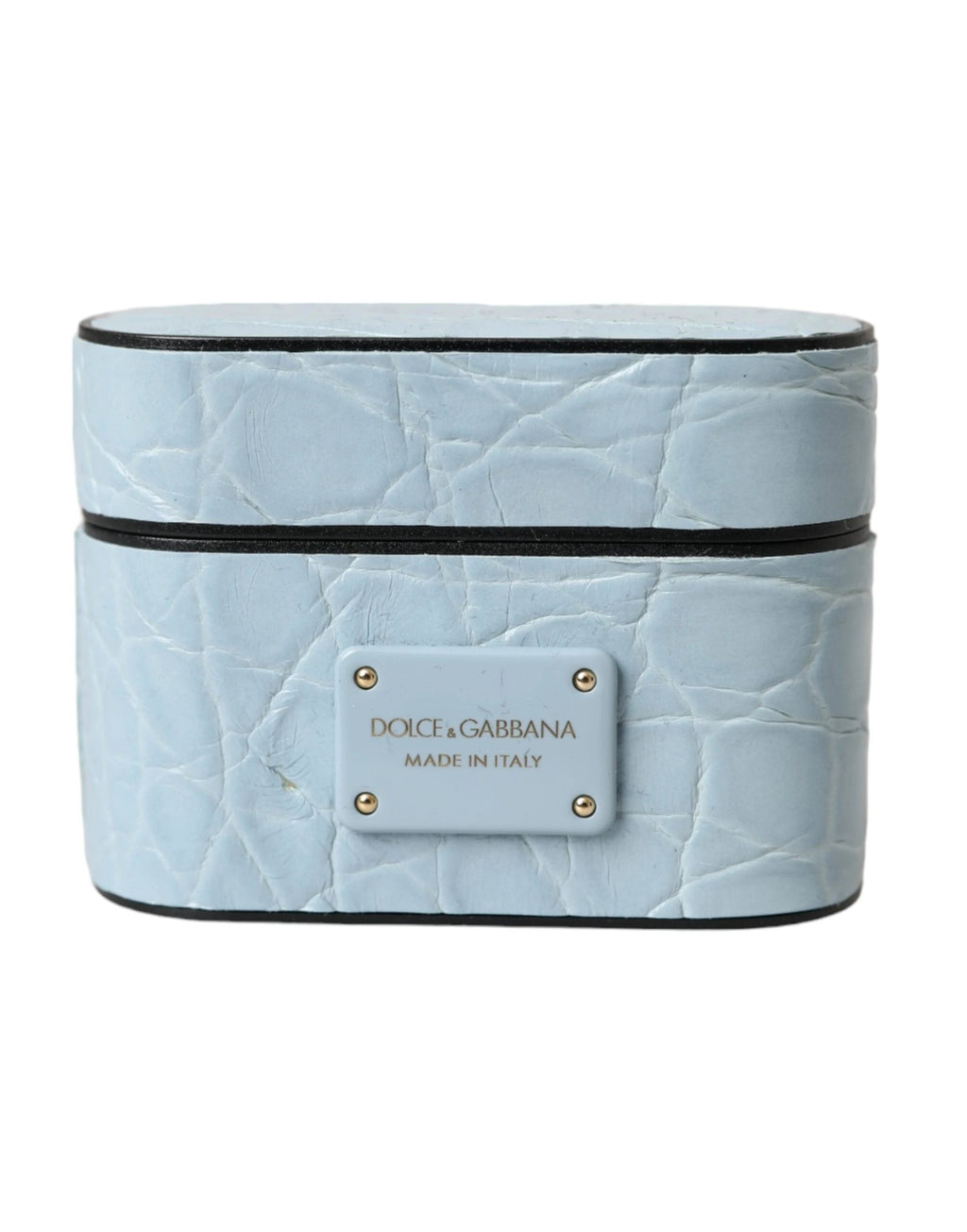 Dolce & Gabbana Light Blue Leather Metal Logo Plaque Airpods Case by Dolce & Gabbana