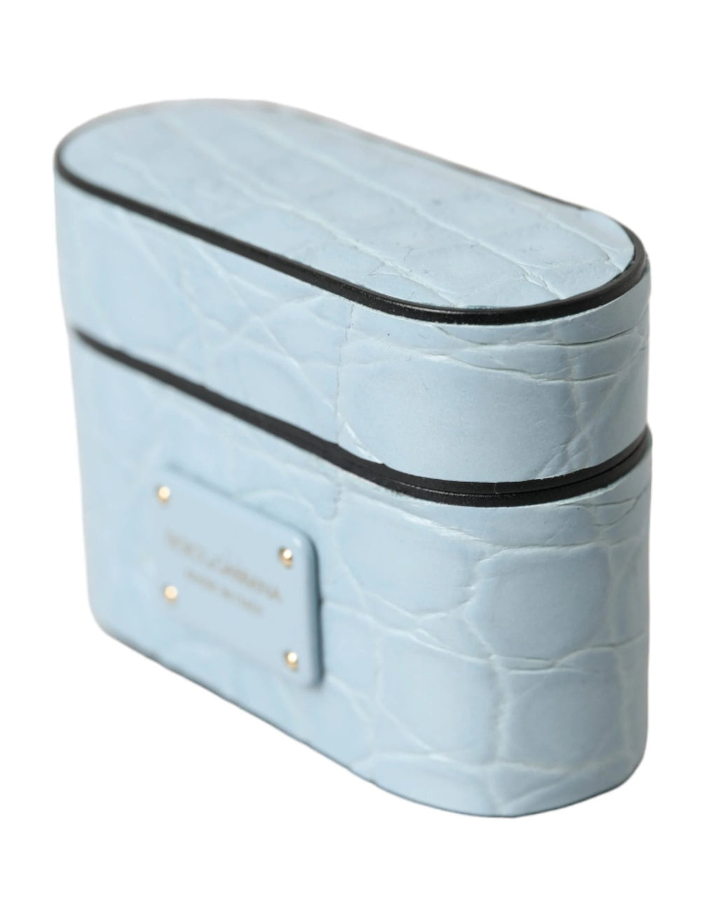 Dolce & Gabbana Light Blue Leather Metal Logo Plaque Airpods Case by Dolce & Gabbana