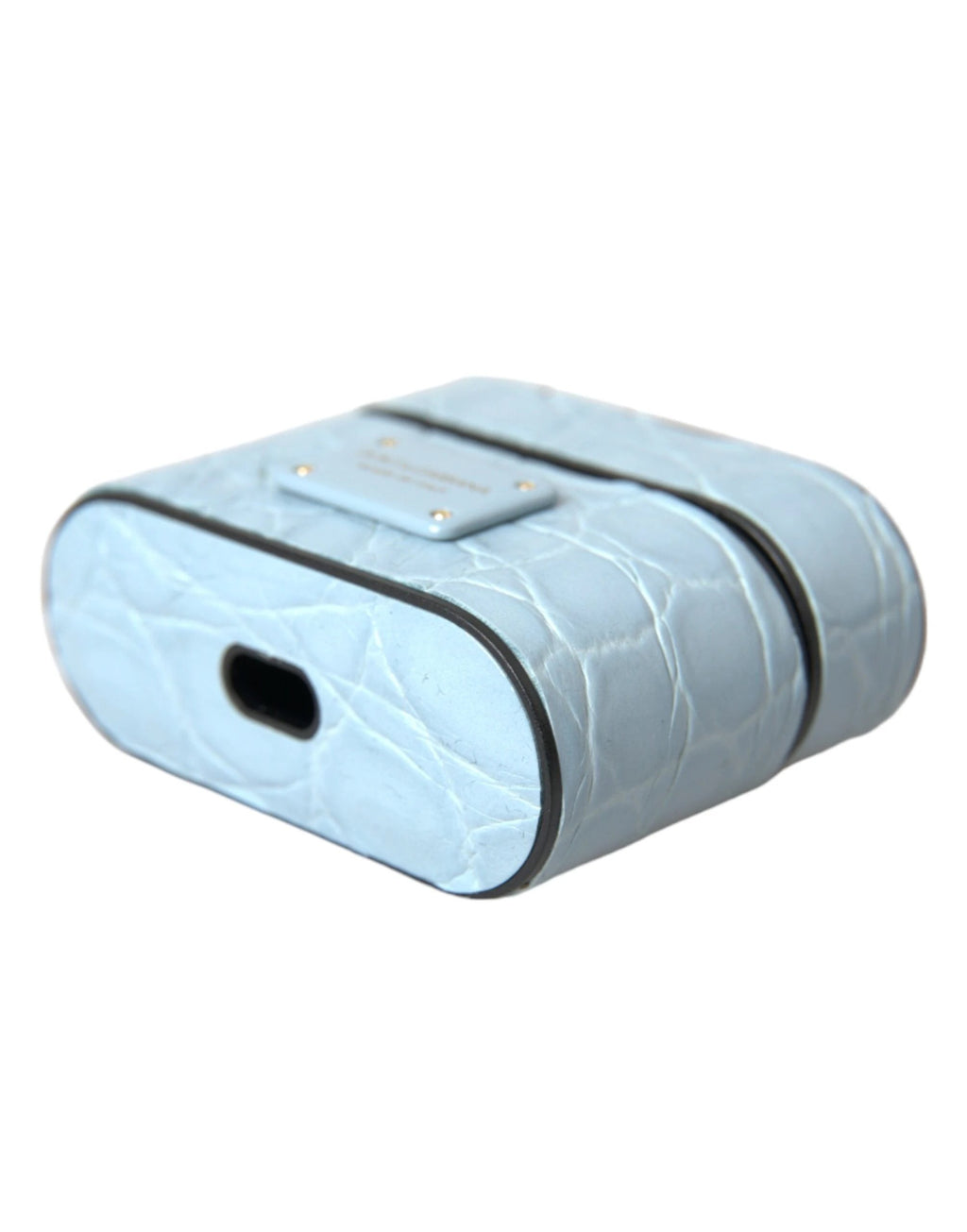 Dolce & Gabbana Light Blue Leather Metal Logo Plaque Airpods Case by Dolce & Gabbana