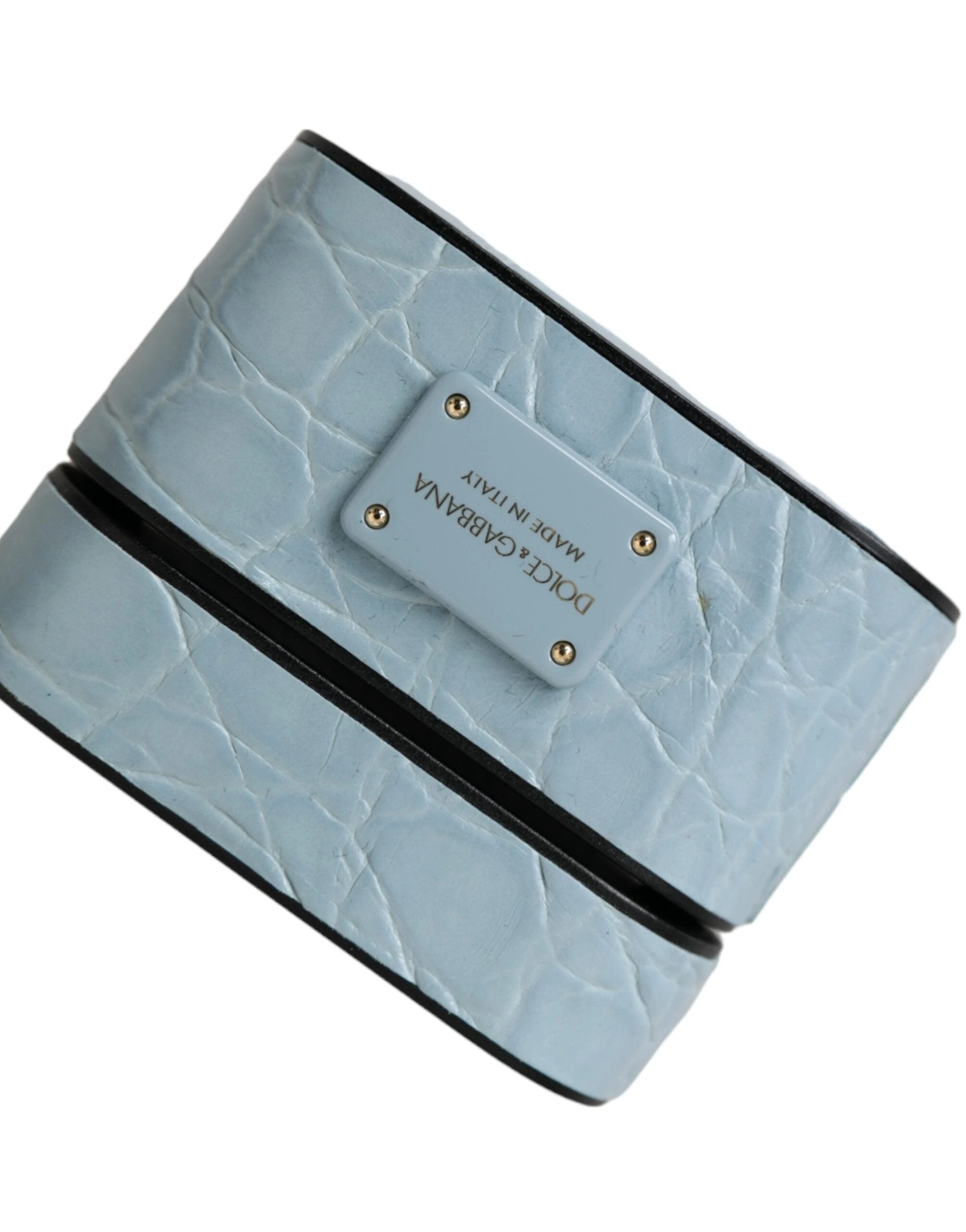 Dolce & Gabbana Light Blue Leather Metal Logo Plaque Airpods Case by Dolce & Gabbana
