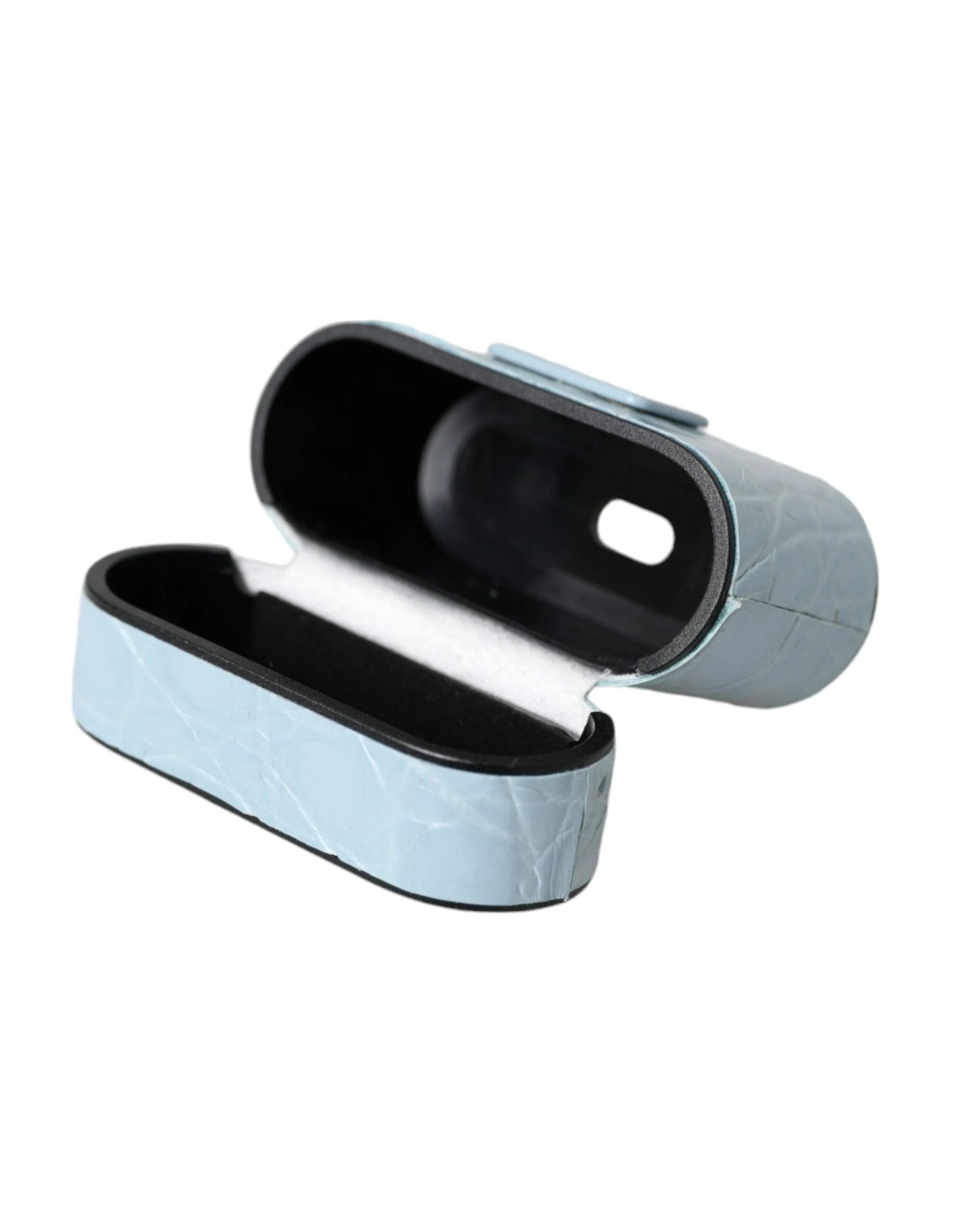 Dolce & Gabbana Light Blue Leather Metal Logo Plaque Airpods Case by Dolce & Gabbana