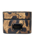 Dolce & Gabbana Brown Leopard Calf Leather Metal Logo Plaque Airpods Case by Dolce & Gabbana