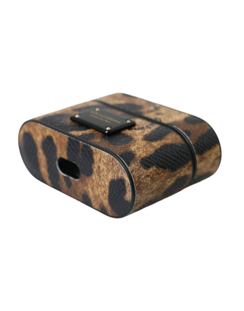 Dolce & Gabbana Brown Leopard Calf Leather Metal Logo Plaque Airpods Case by Dolce & Gabbana