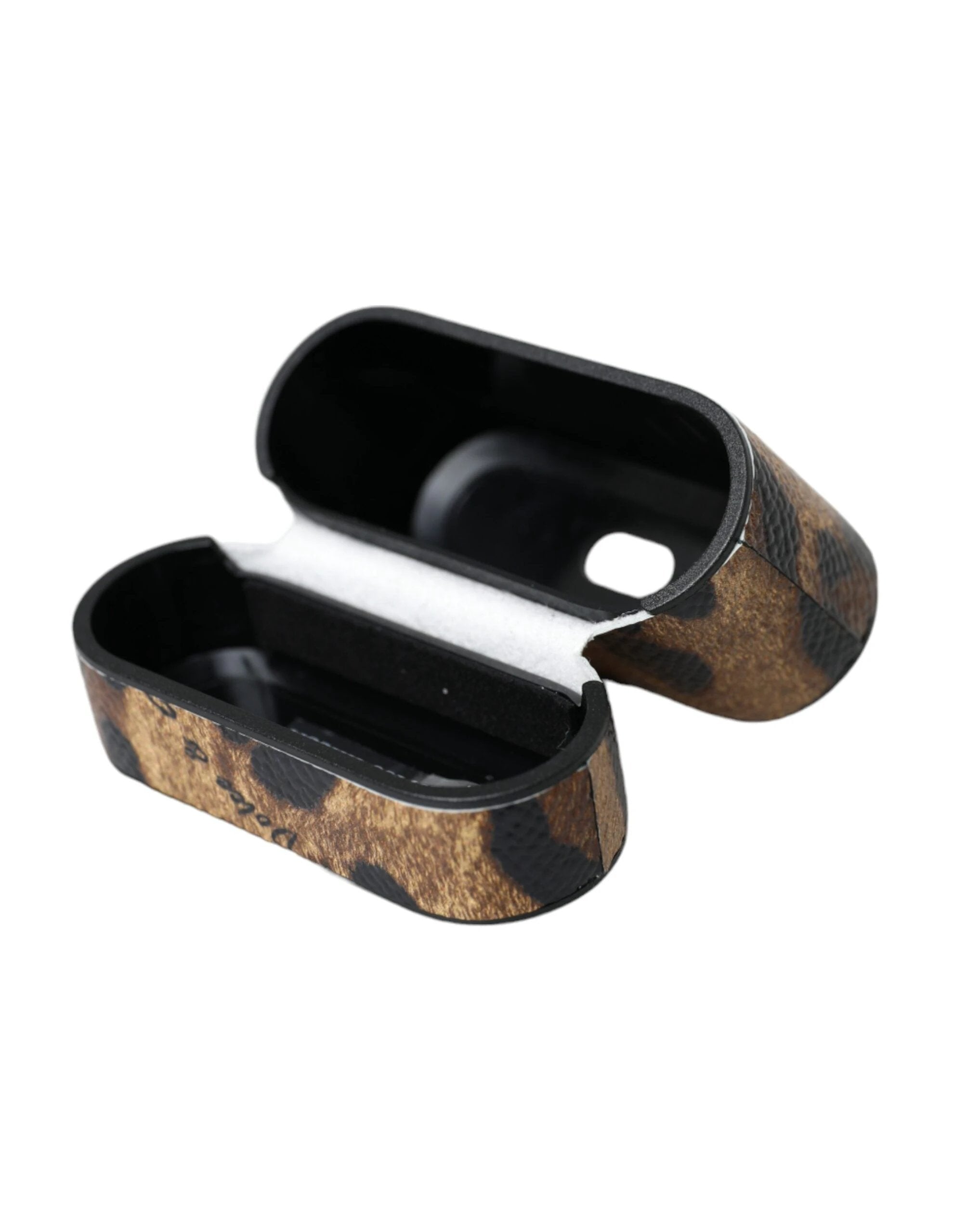 Dolce & Gabbana Brown Leopard Calf Leather Metal Logo Plaque Airpods Case by Dolce & Gabbana