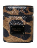 Dolce & Gabbana Brown Leopard Calf Leather Metal Logo Plaque Airpods Case by Dolce & Gabbana