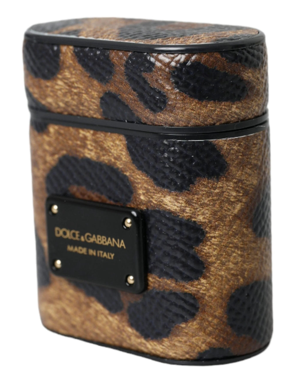 Dolce & Gabbana Brown Leopard Calf Leather Metal Logo Plaque Airpods Case by Dolce & Gabbana