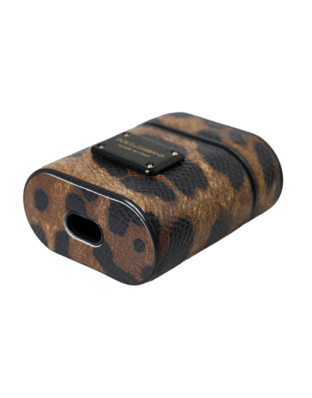 Dolce & Gabbana Brown Leopard Calf Leather Metal Logo Plaque Airpods Case by Dolce & Gabbana