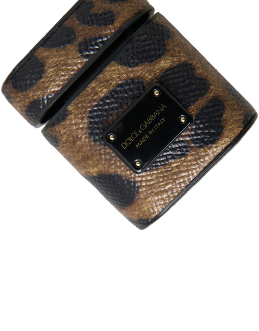 Dolce & Gabbana Brown Leopard Calf Leather Metal Logo Plaque Airpods Case by Dolce & Gabbana