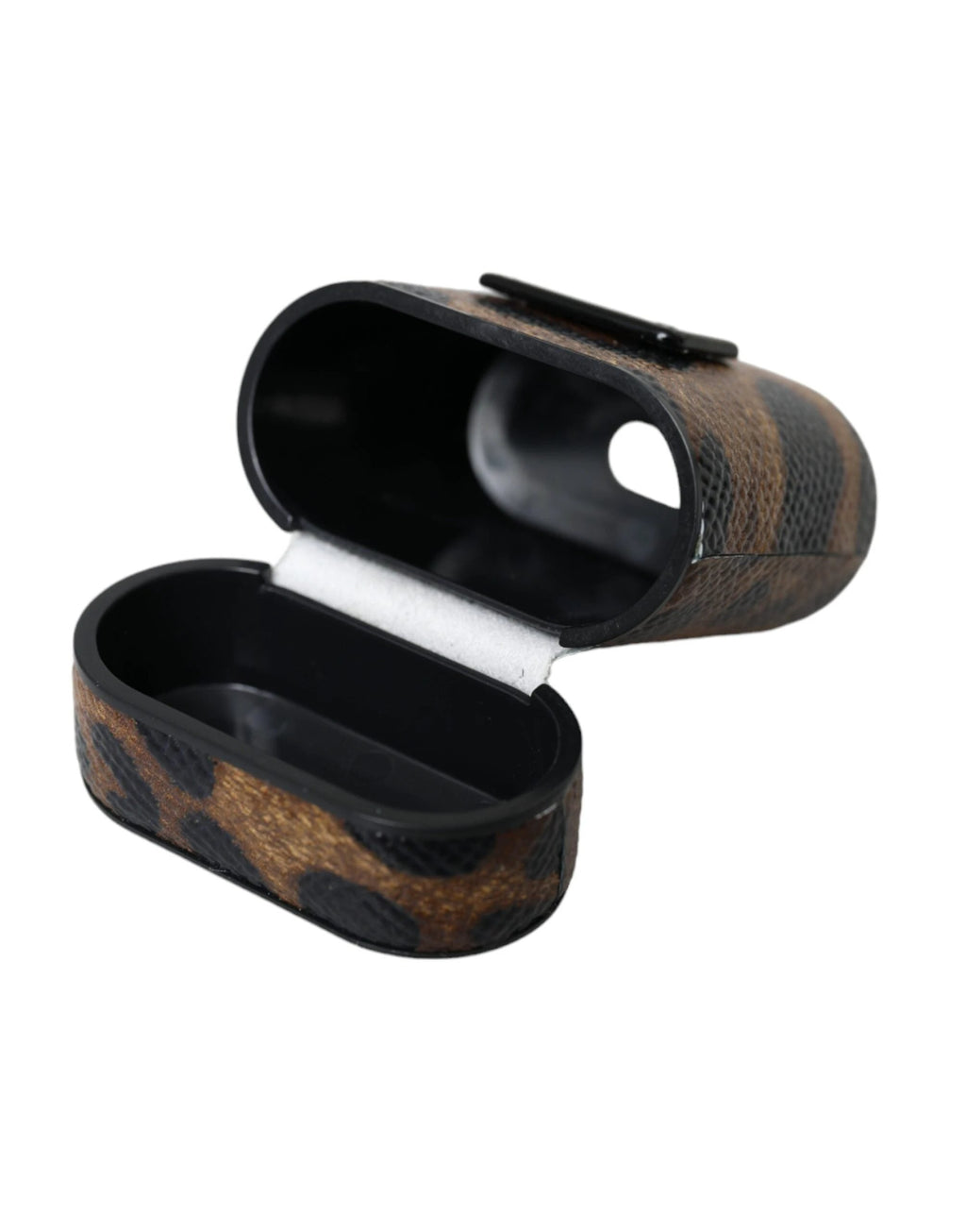 Dolce & Gabbana Brown Leopard Calf Leather Metal Logo Plaque Airpods Case by Dolce & Gabbana