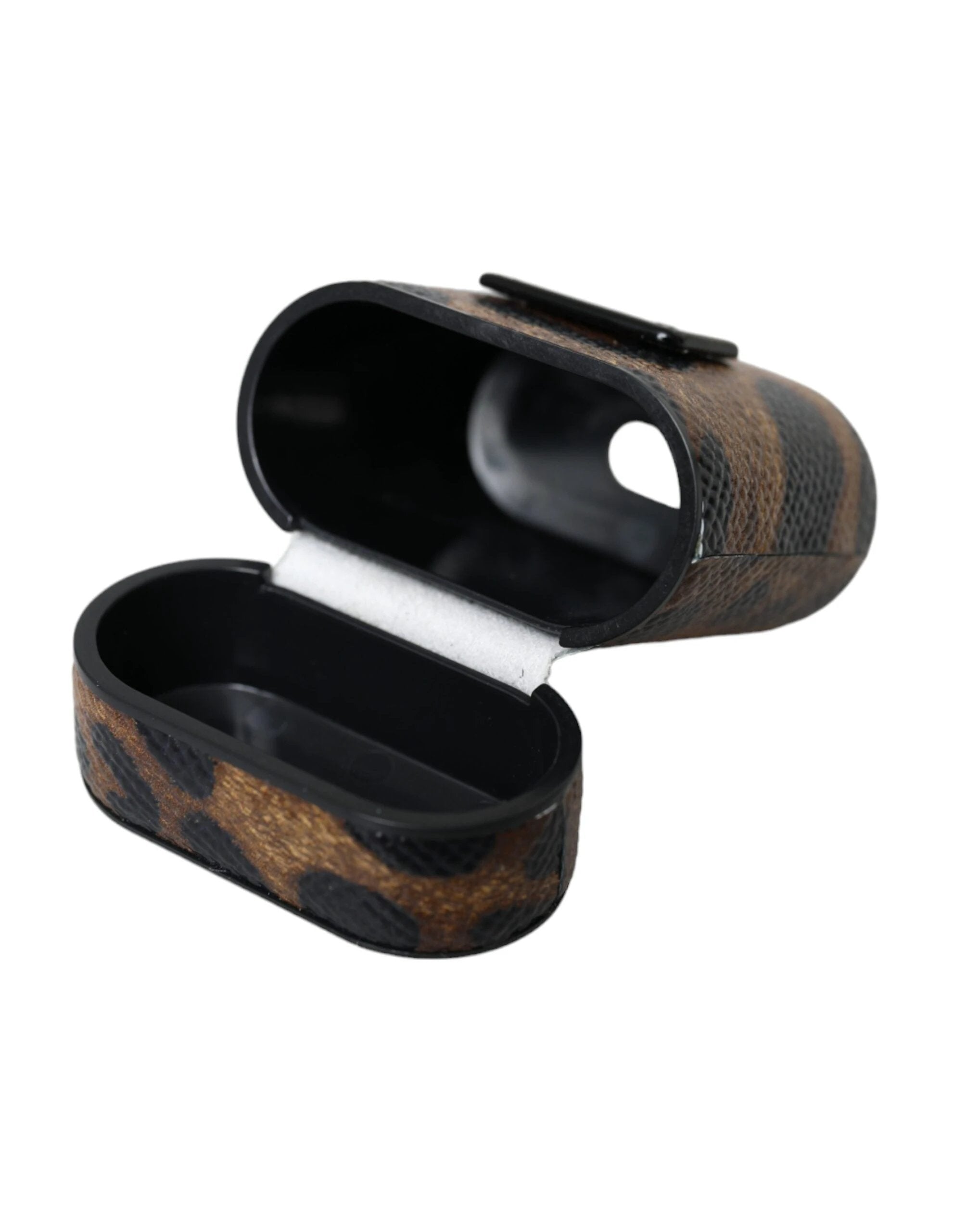 Dolce & Gabbana Brown Leopard Calf Leather Metal Logo Plaque Airpods Case by Dolce & Gabbana