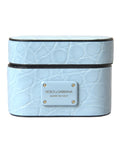 Dolce & Gabbana Light Blue Leather Metal Logo Plaque Airpods Case by Dolce & Gabbana