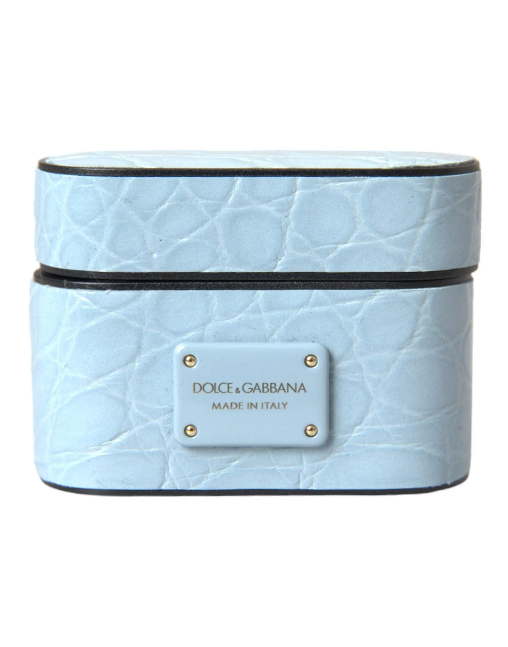 Dolce & Gabbana Light Blue Leather Metal Logo Plaque Airpods Case by Dolce & Gabbana