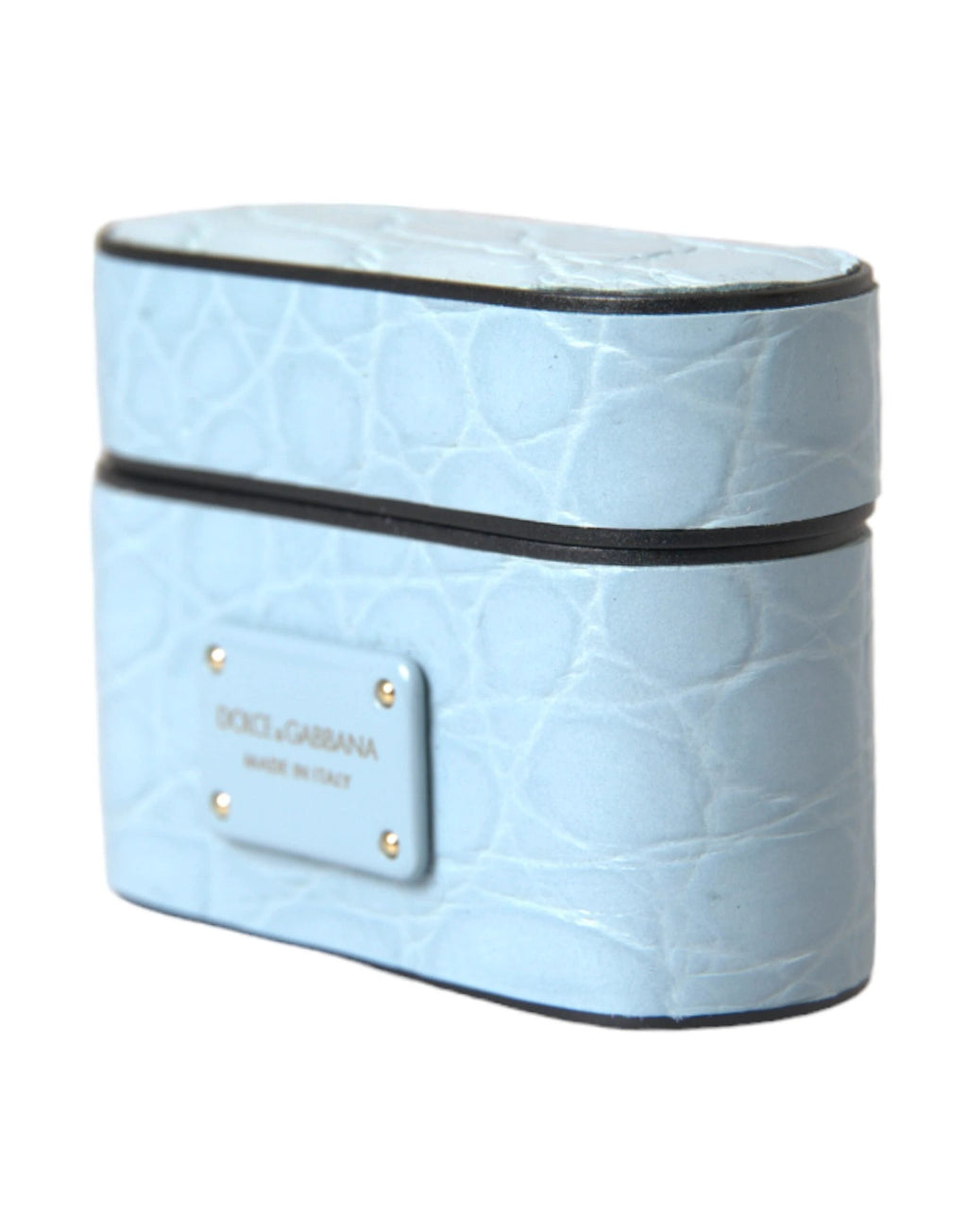 Dolce & Gabbana Light Blue Leather Metal Logo Plaque Airpods Case by Dolce & Gabbana