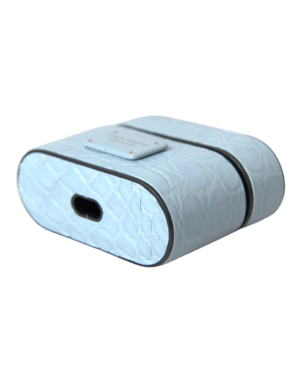 Dolce & Gabbana Light Blue Leather Metal Logo Plaque Airpods Case by Dolce & Gabbana