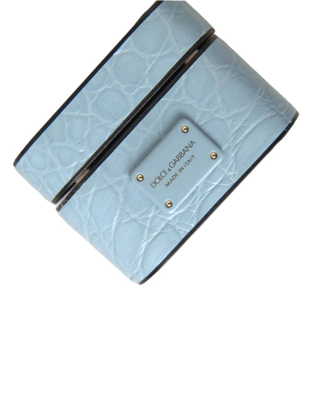 Dolce & Gabbana Light Blue Leather Metal Logo Plaque Airpods Case by Dolce & Gabbana