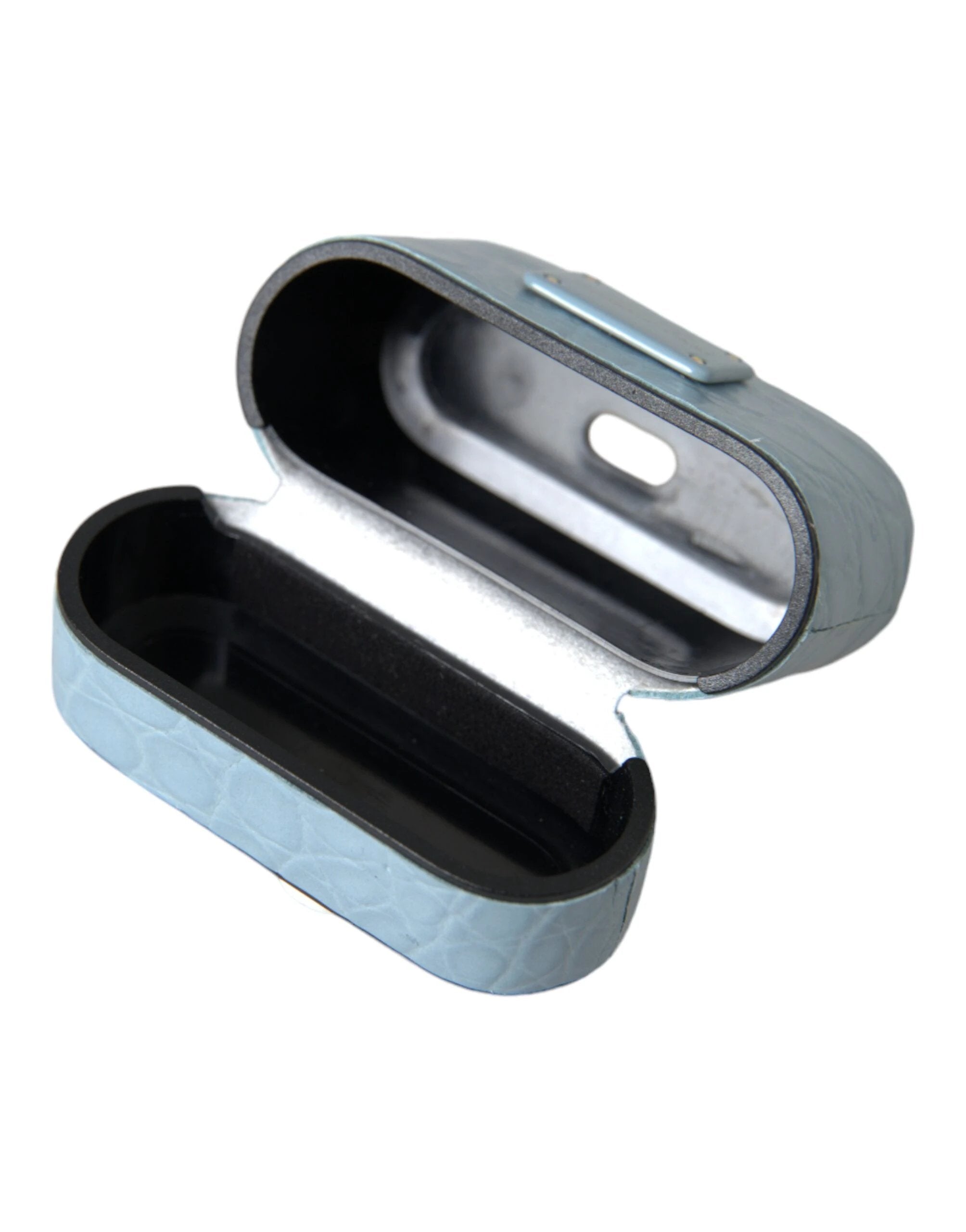 Dolce & Gabbana Light Blue Leather Metal Logo Plaque Airpods Case by Dolce & Gabbana