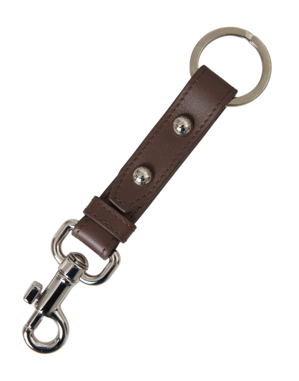 Dolce & Gabbana Brown Plain Leather Silver Brass Keyring Holder Keychain by Dolce & Gabbana