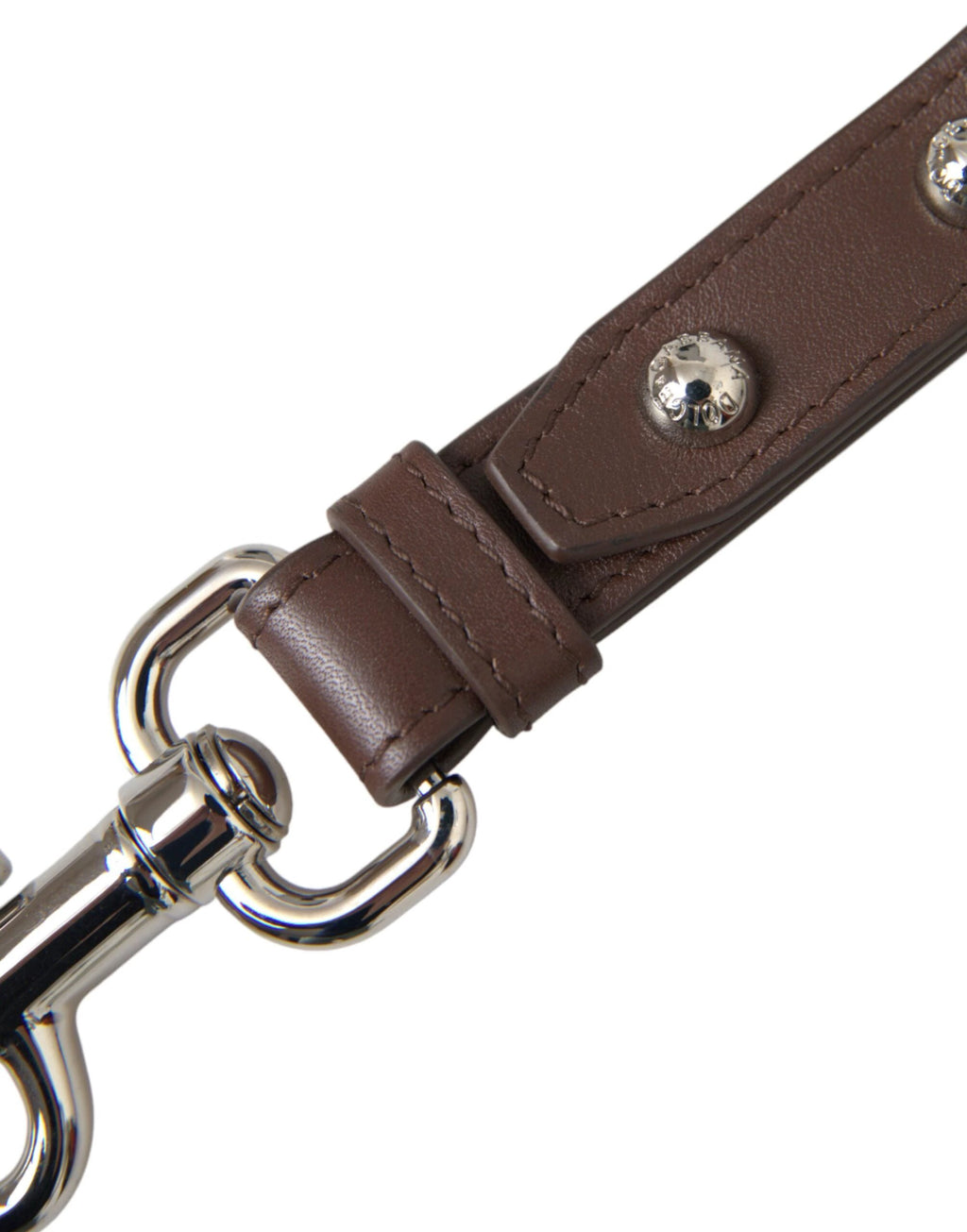 Dolce & Gabbana Brown Plain Leather Silver Brass Keyring Holder Keychain by Dolce & Gabbana