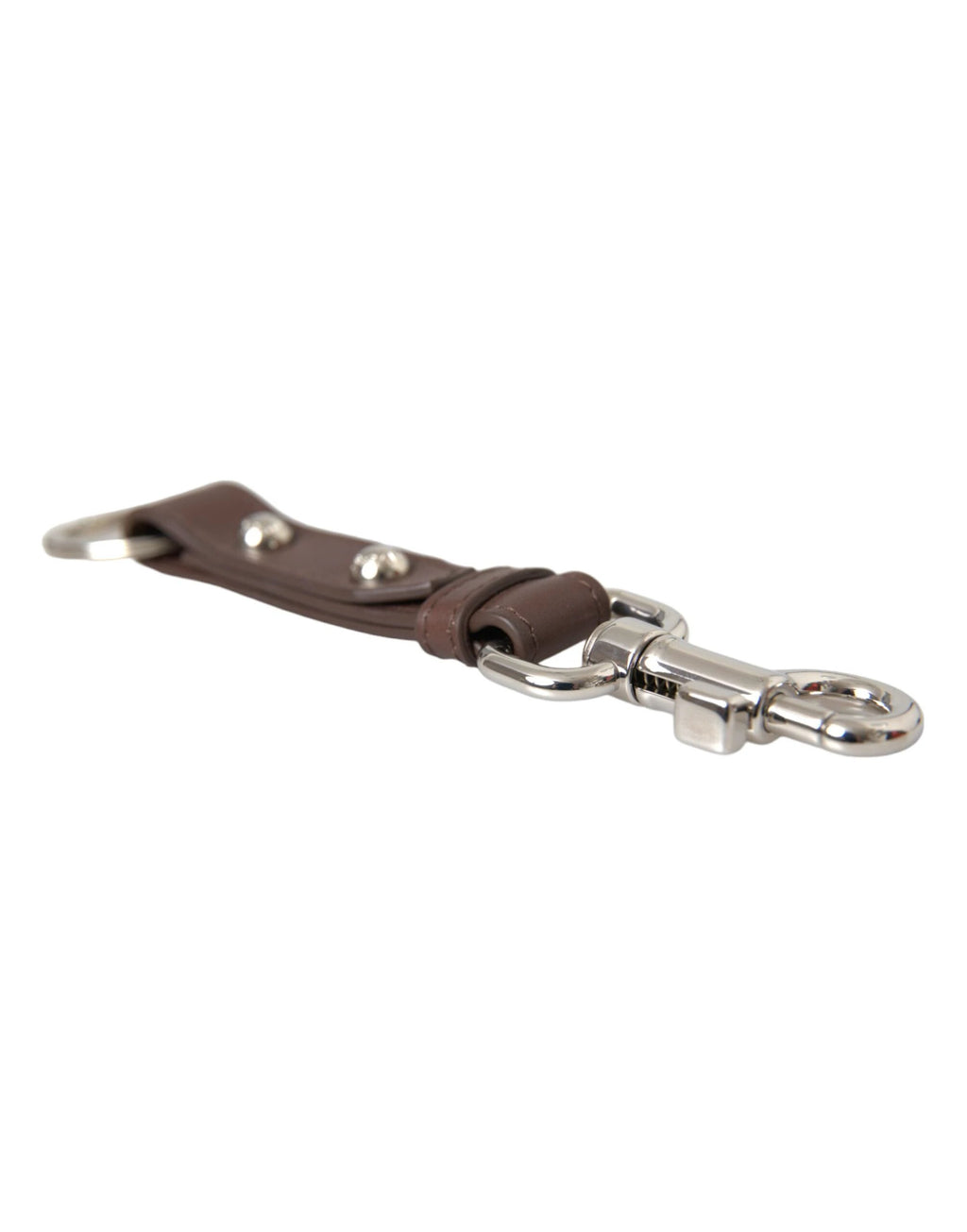 Dolce & Gabbana Brown Plain Leather Silver Brass Keyring Holder Keychain by Dolce & Gabbana