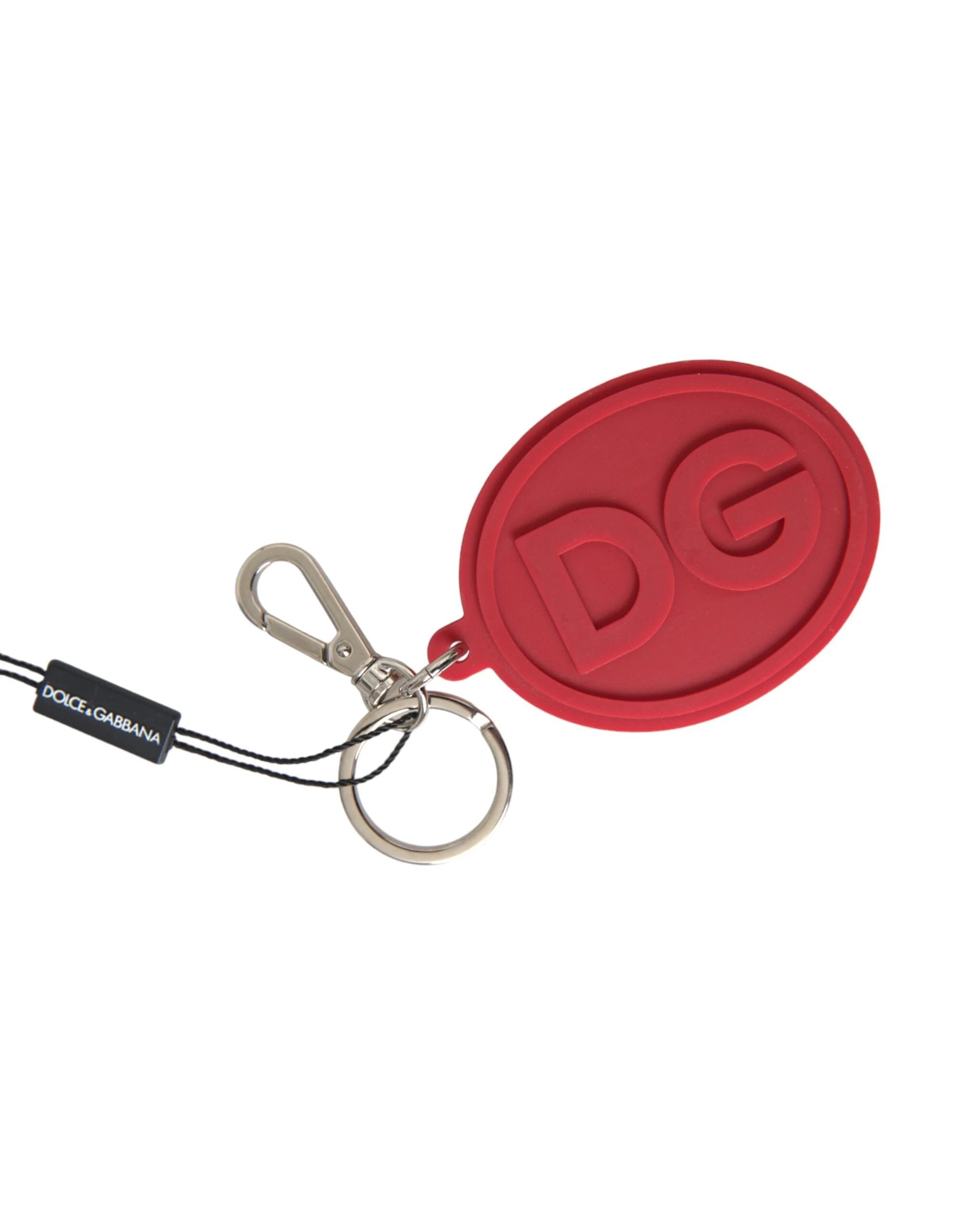 Dolce & Gabbana Red Rubber DG Logo Silver Brass Metal Keyring Keychain by Dolce & Gabbana