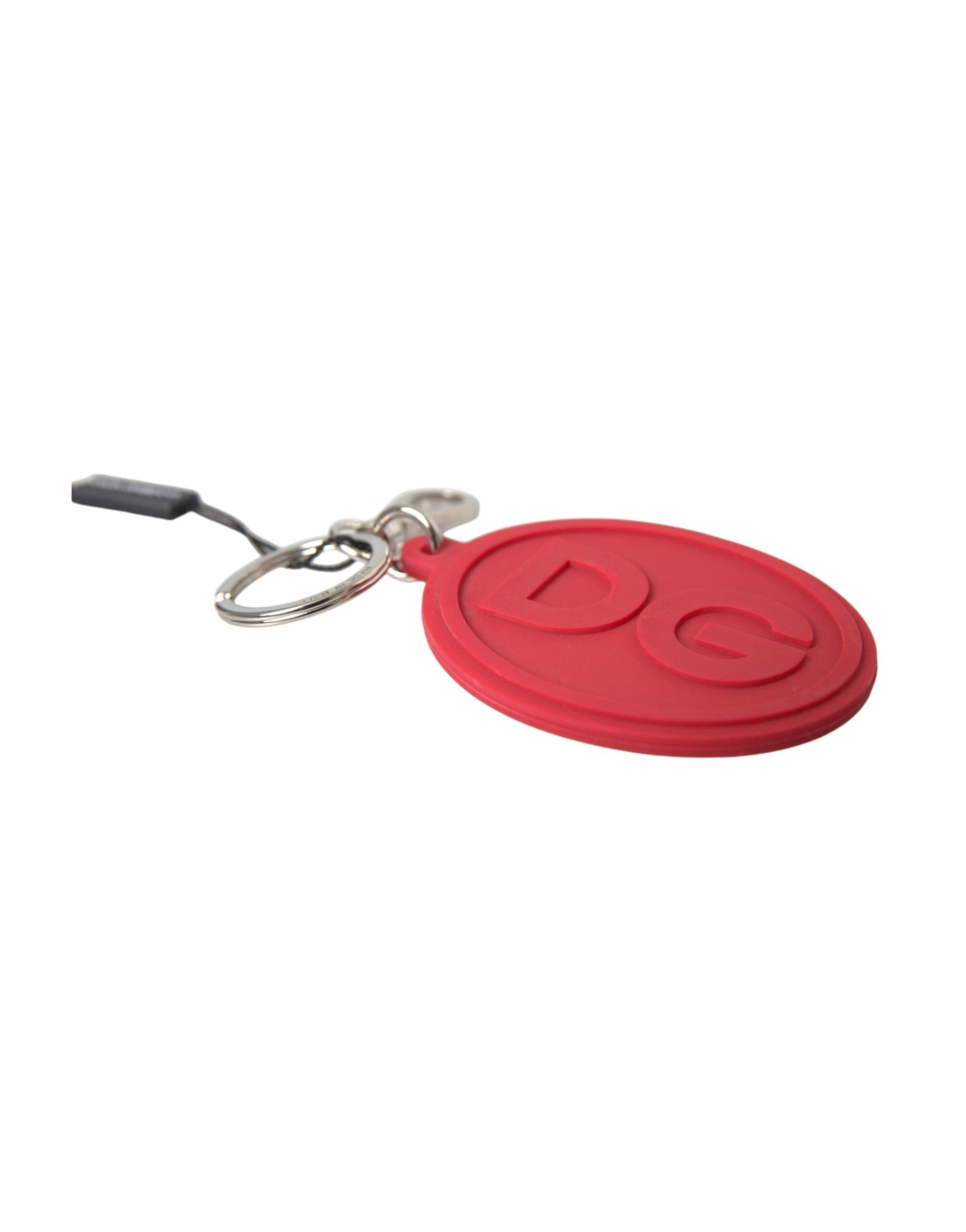 Dolce & Gabbana Red Rubber DG Logo Silver Brass Metal Keyring Keychain by Dolce & Gabbana
