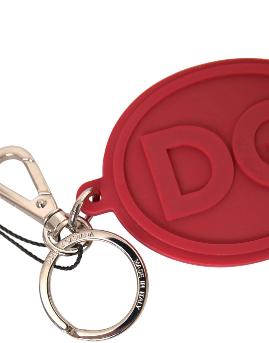 Dolce & Gabbana Red Rubber DG Logo Silver Brass Metal Keyring Keychain by Dolce & Gabbana