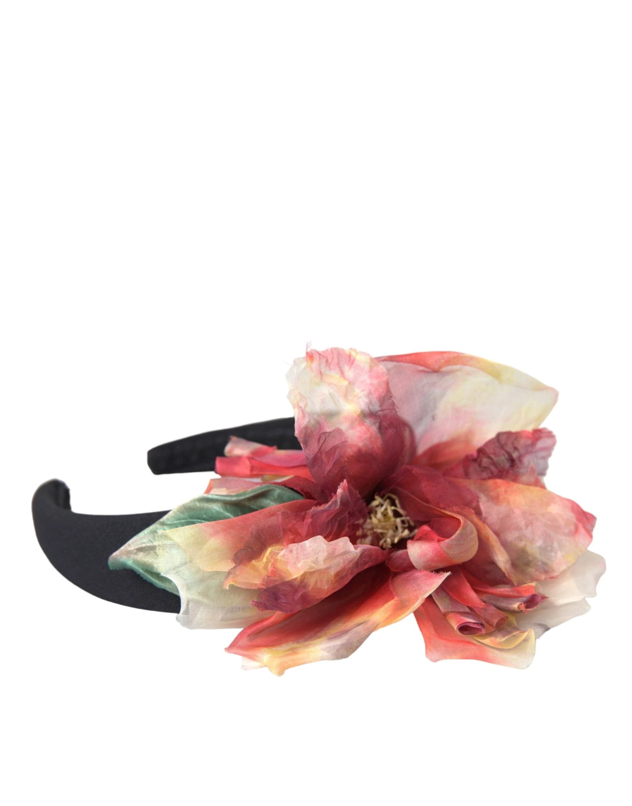 Dolce & Gabbana Rose Pink Silk Floral Black Tiara Women Hairband Diadem by Dolce & Gabbana