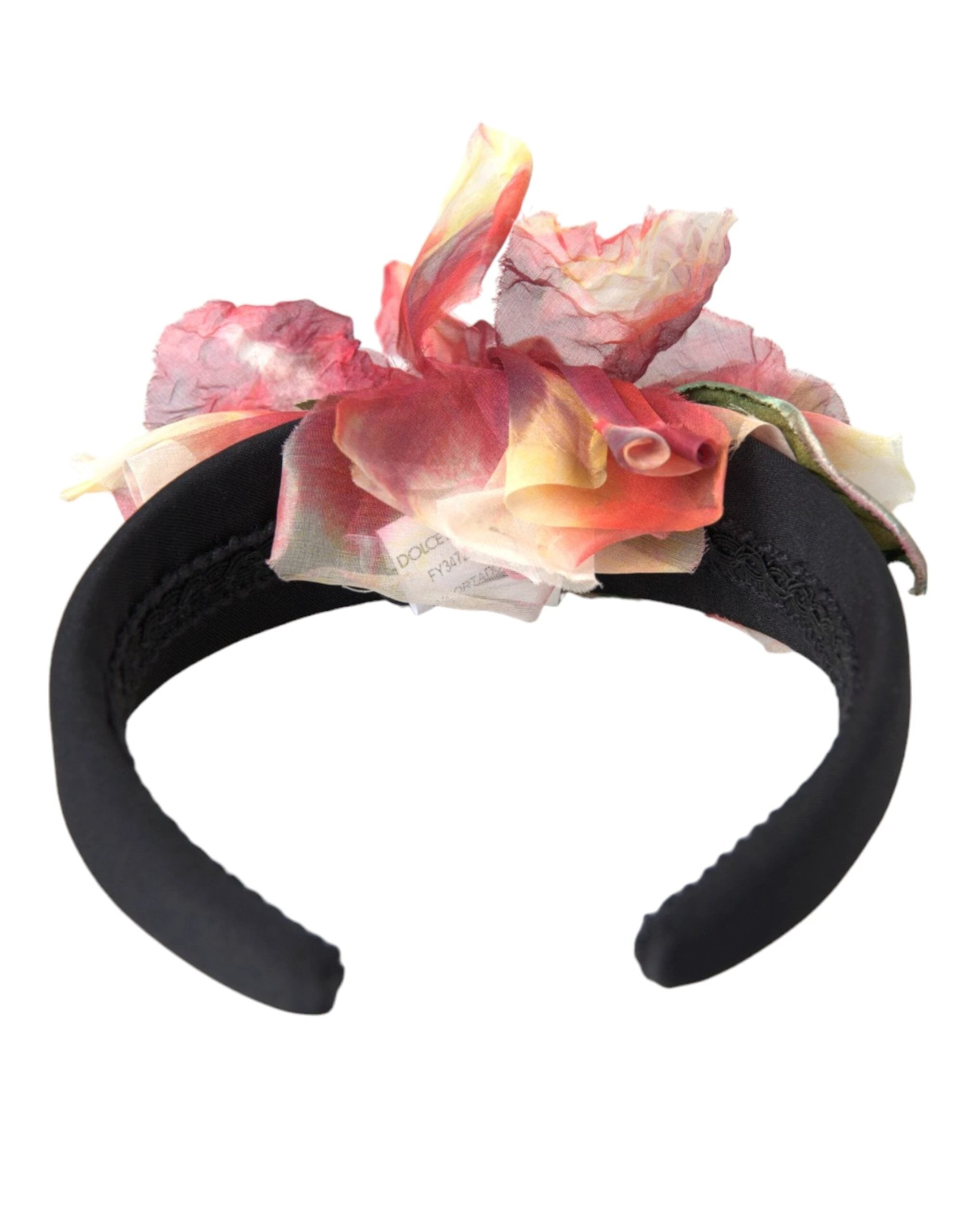 Dolce & Gabbana Rose Pink Silk Floral Black Tiara Women Hairband Diadem by Dolce & Gabbana