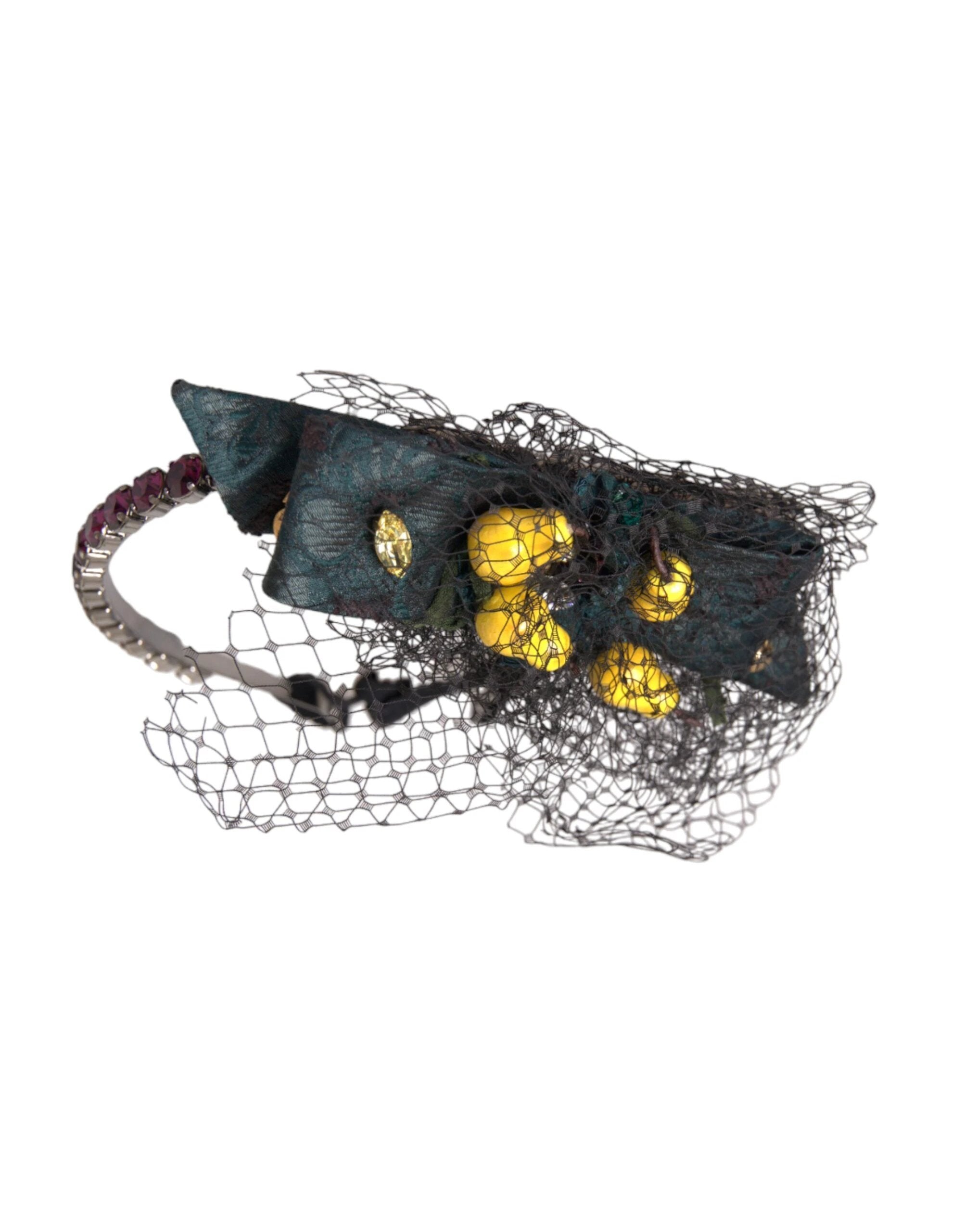 Dolce & Gabbana Black Lemons Sicily Purple Crystal Net Headband Diadem by Dolce & Gabbana