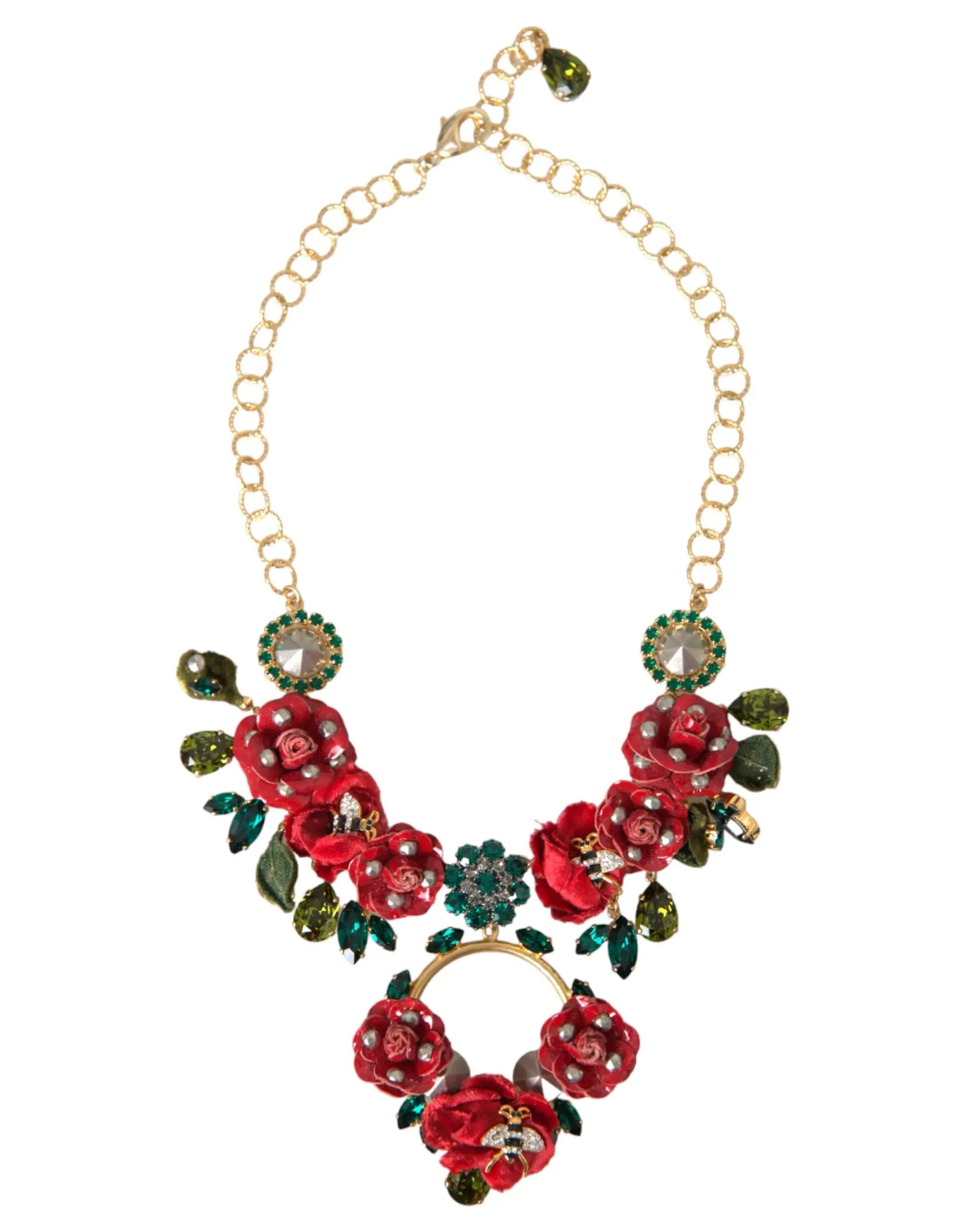 Collier Dolce &amp; Gabbana à maillons en laiton doré et pendentif en cristal pétale de rose