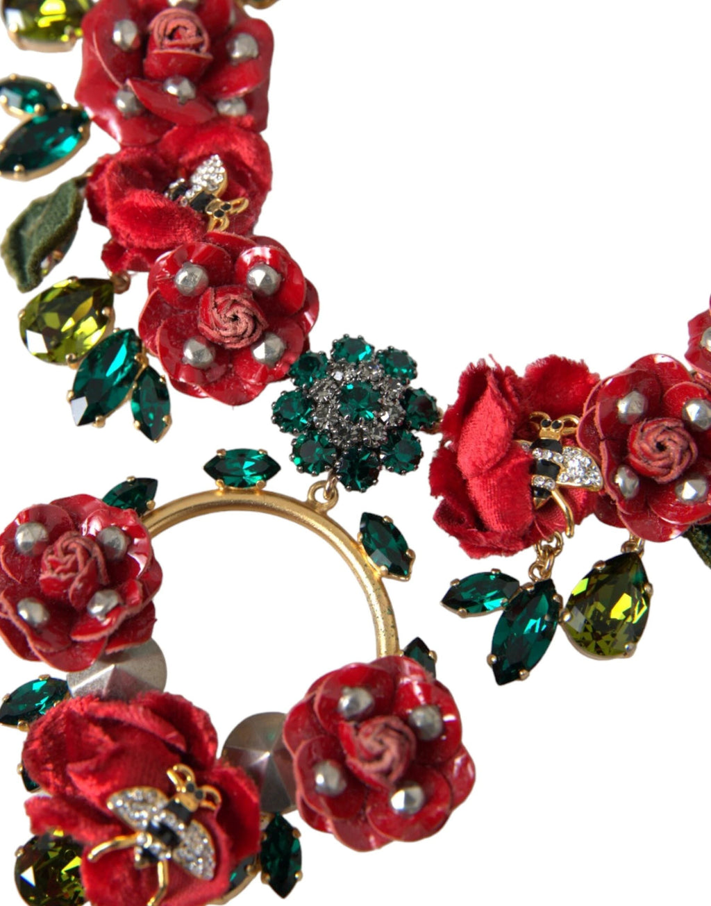 Dolce & Gabbana Gold Brass Link Chain RosePetal Crystal Pendant Necklace by Dolce & Gabbana