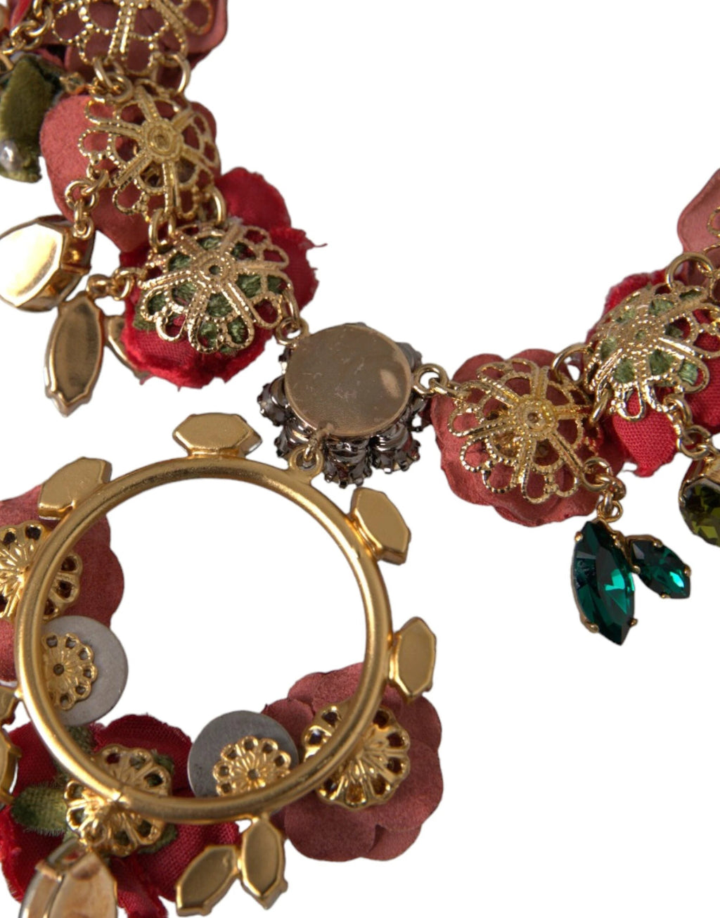Dolce & Gabbana Gold Brass Link Chain RosePetal Crystal Pendant Necklace by Dolce & Gabbana