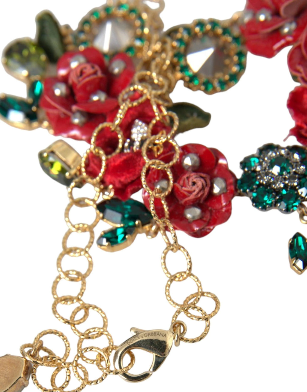 Dolce & Gabbana Gold Brass Link Chain RosePetal Crystal Pendant Necklace by Dolce & Gabbana