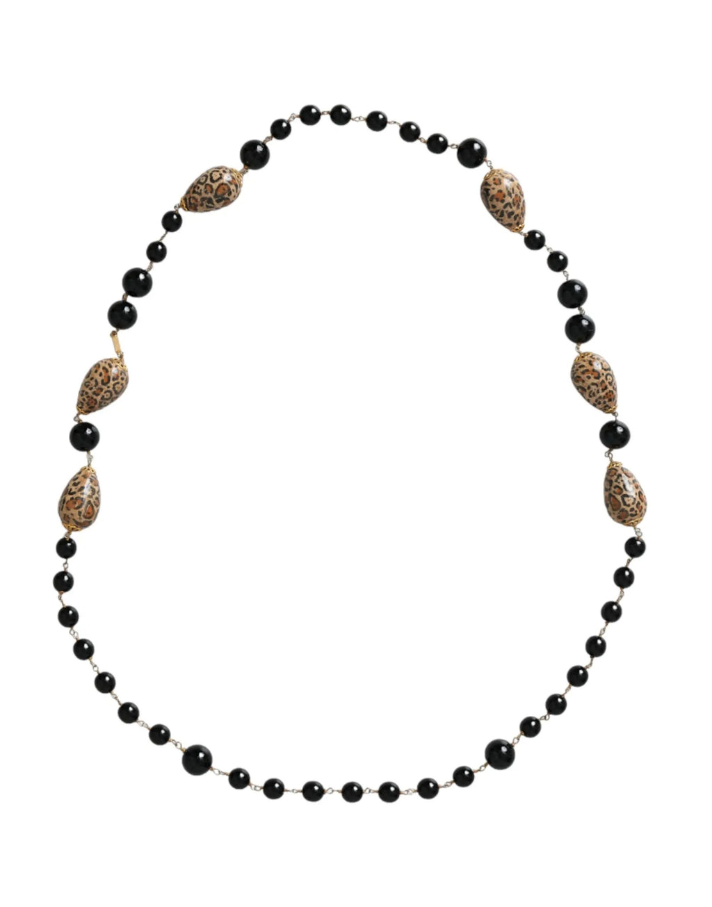 Collier long à perles imprimées noires en laiton doré Dolce &amp; Gabbana