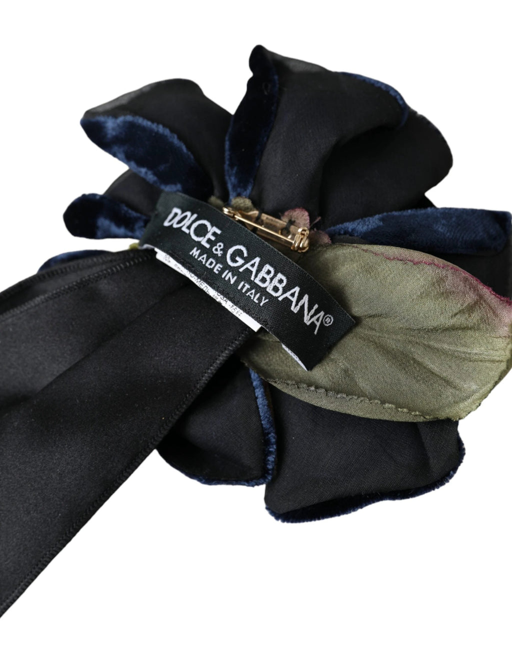 Dolce & Gabbana Black Silk Gold Brass Floral Hair Pin Brooch by Dolce & Gabbana