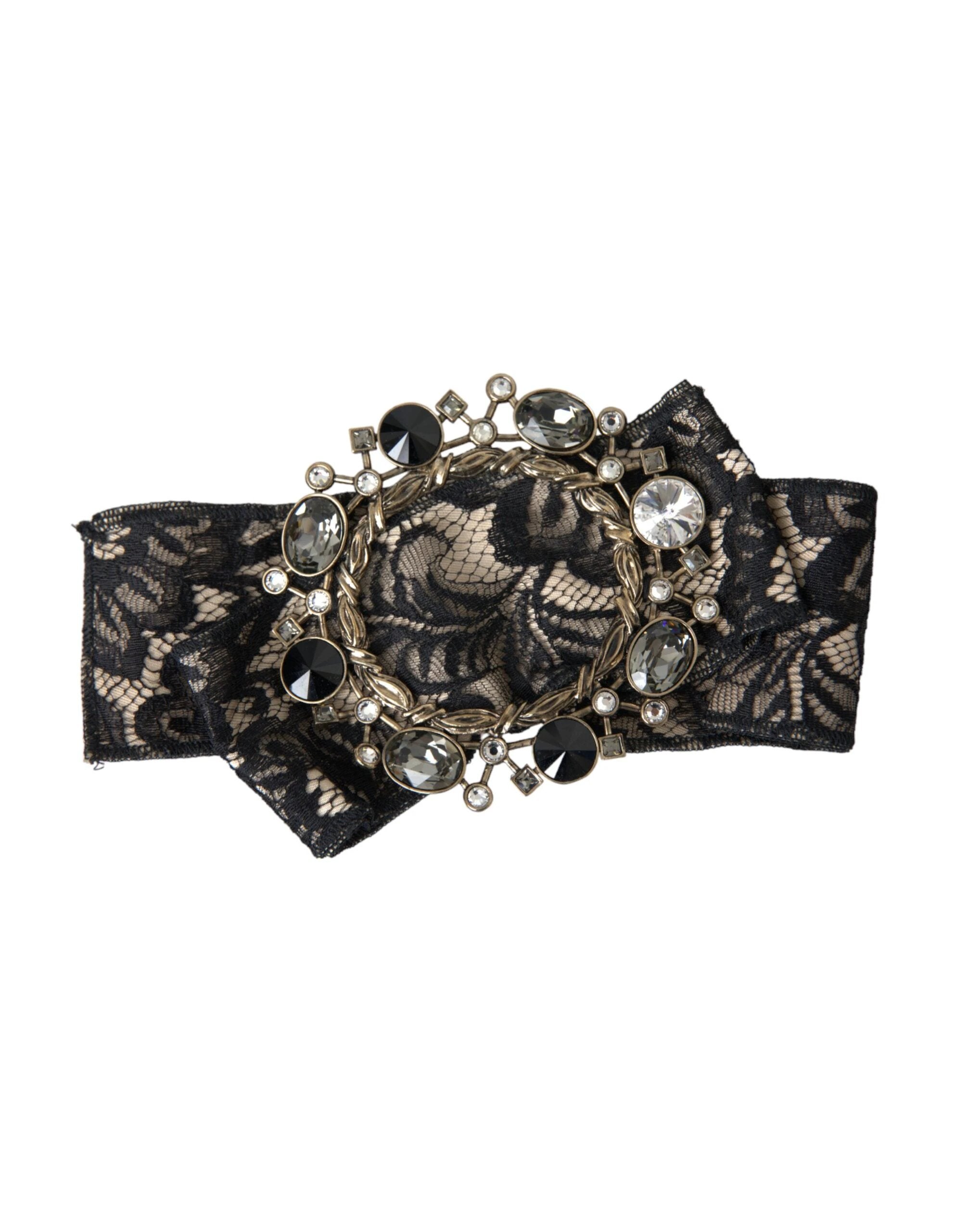 Dolce & Gabbana Black Lace Crystal Handmade Brooch Hair Pin by Dolce & Gabbana