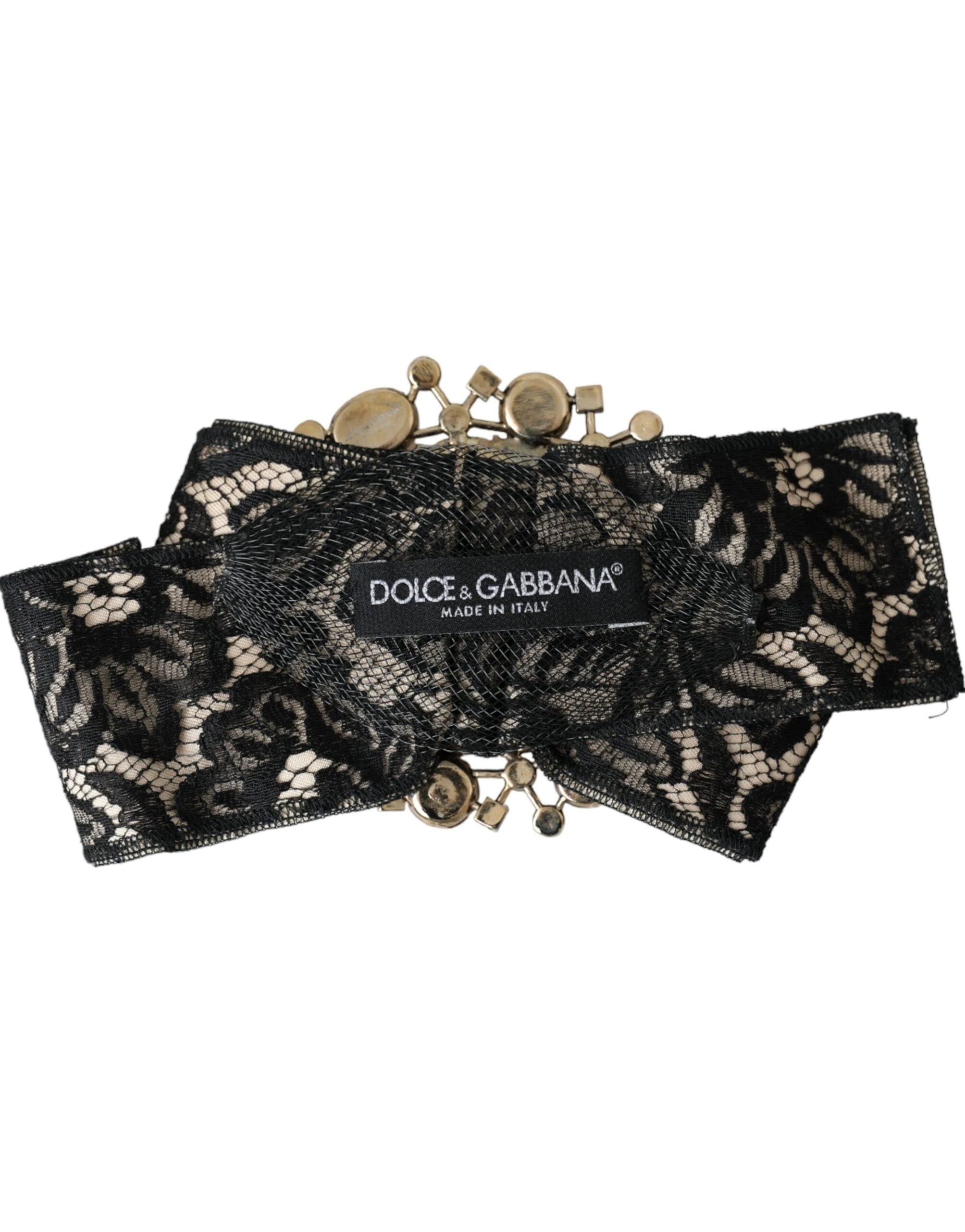 Dolce & Gabbana Black Lace Crystal Handmade Brooch Hair Pin by Dolce & Gabbana