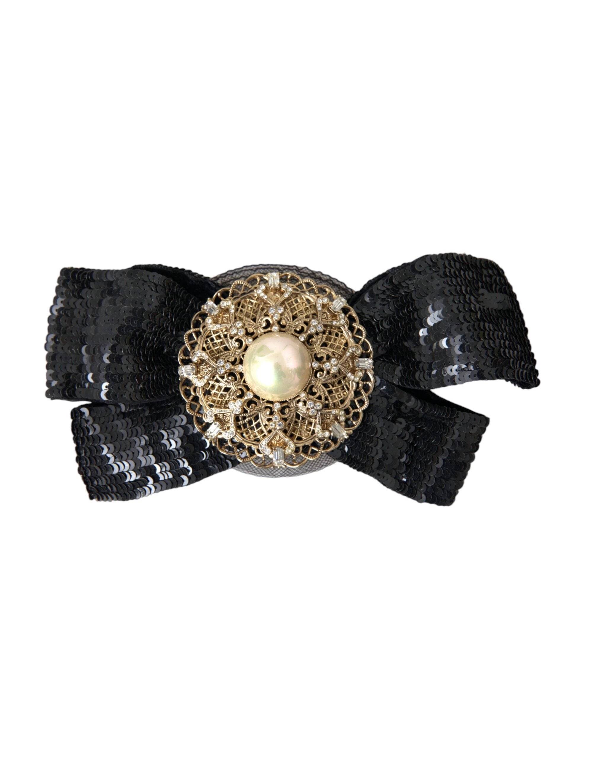 Dolce & Gabbana Black Sequin Pearl Handmade Brooch Hair Pin by Dolce & Gabbana