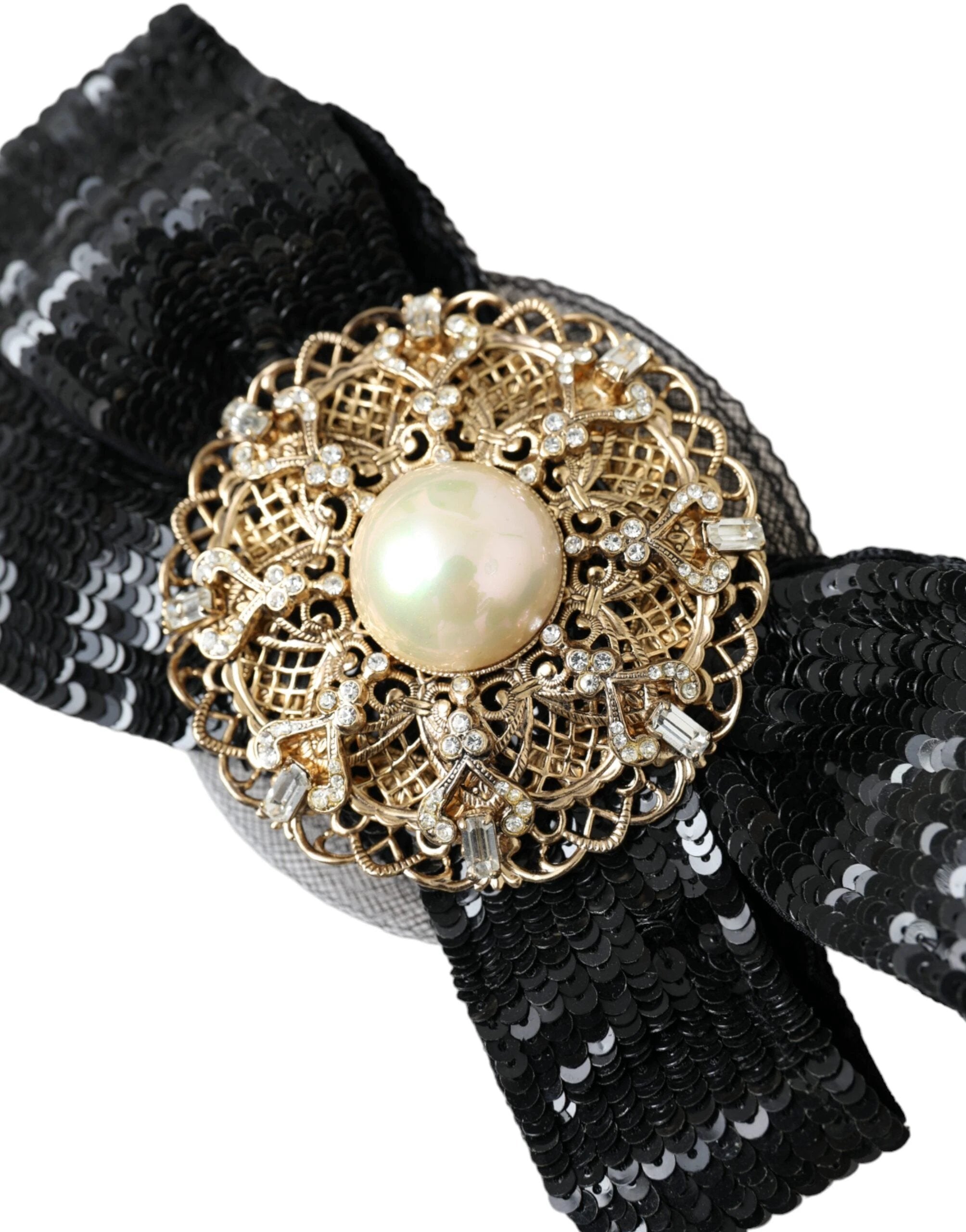 Dolce & Gabbana Black Sequin Pearl Handmade Brooch Hair Pin by Dolce & Gabbana