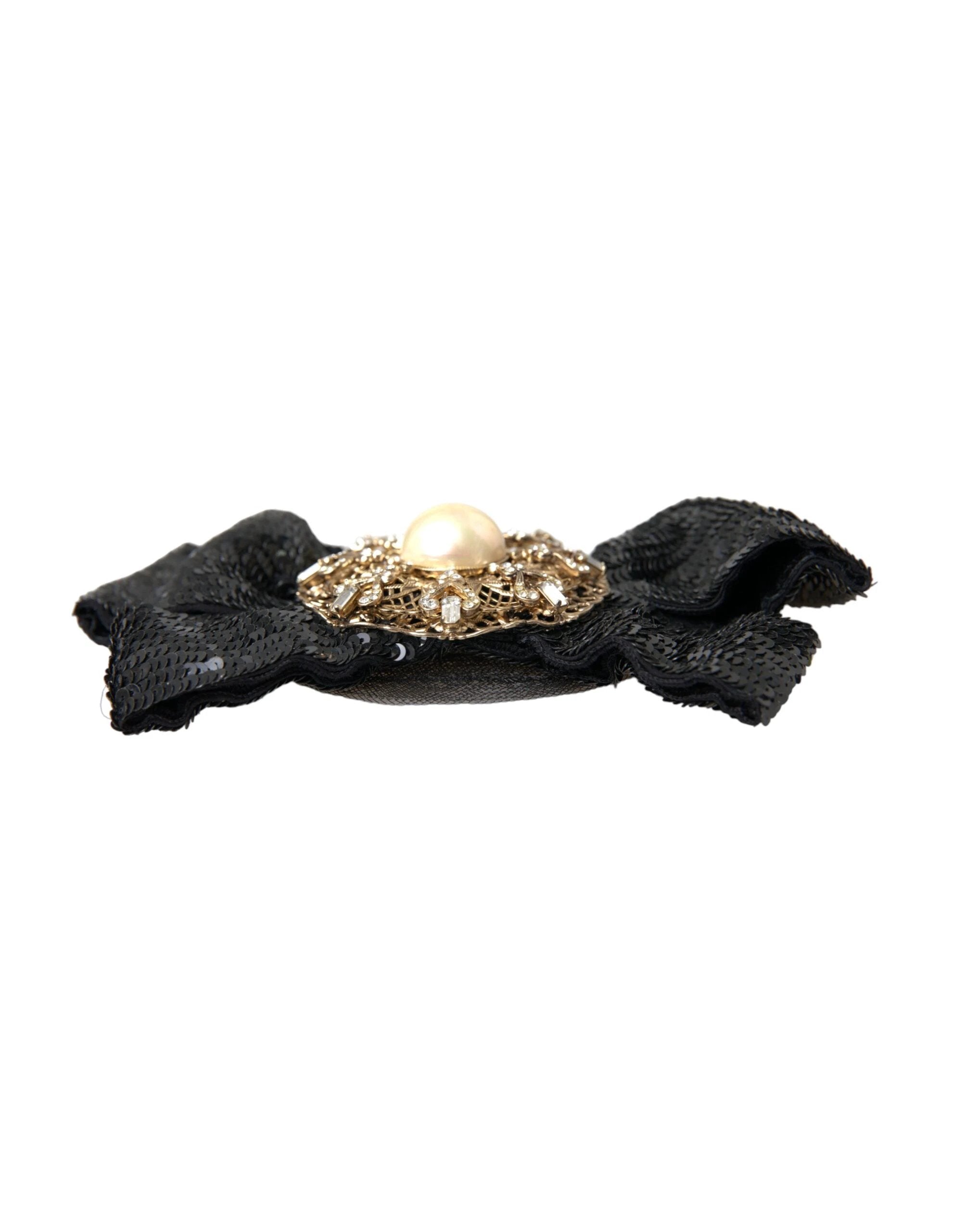 Dolce & Gabbana Black Sequin Pearl Handmade Brooch Hair Pin by Dolce & Gabbana