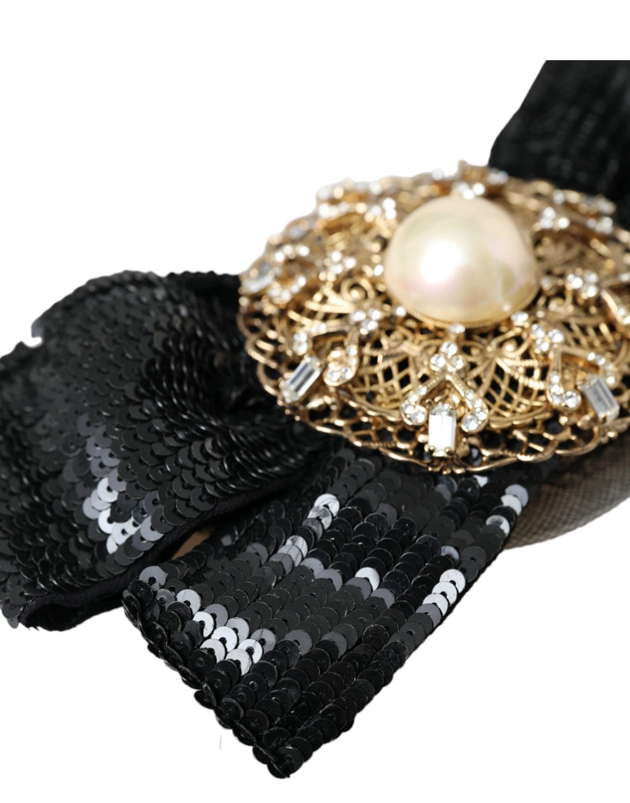 Dolce & Gabbana Black Sequin Pearl Handmade Brooch Hair Pin by Dolce & Gabbana