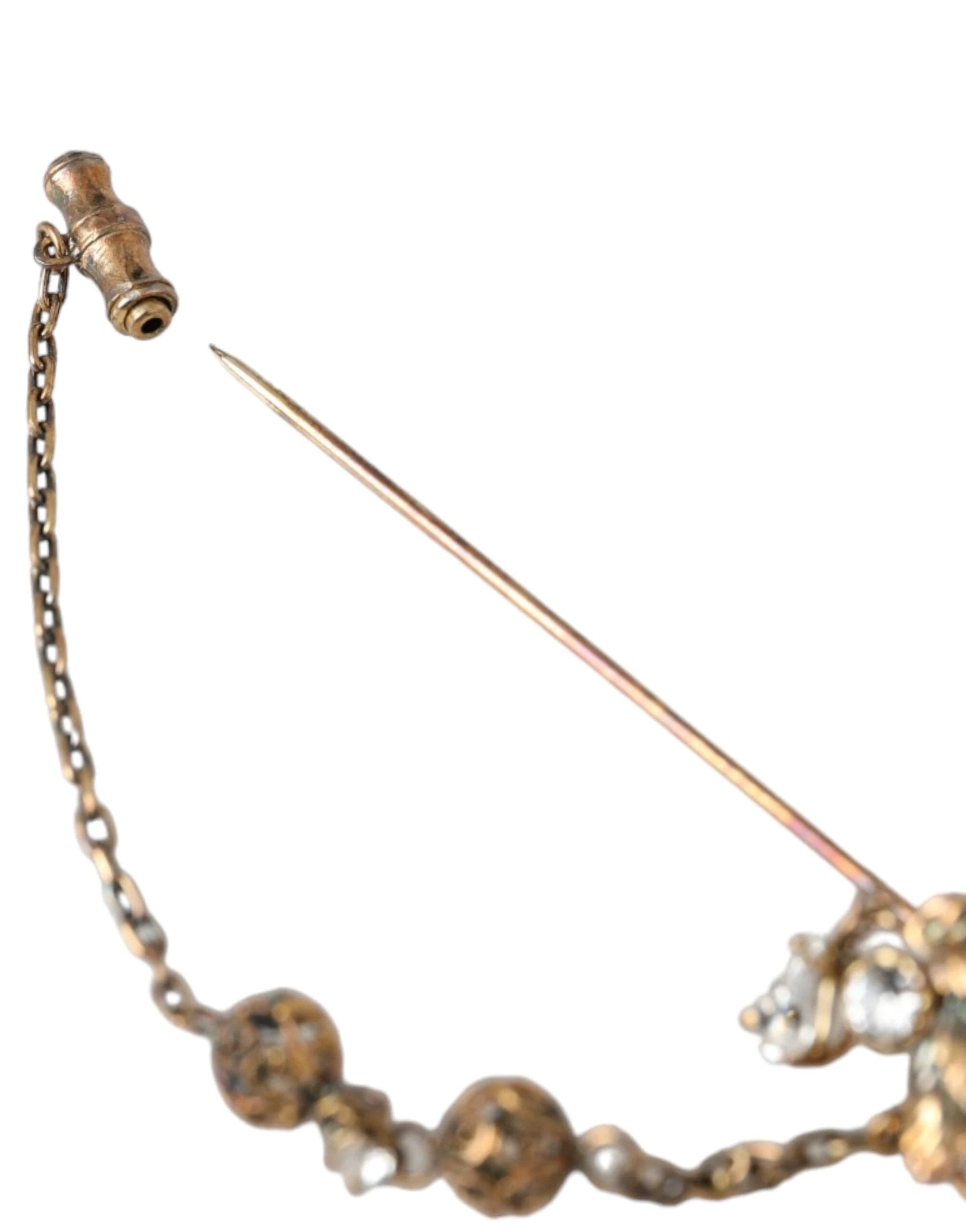 Dolce & Gabbana Gold Brass Crystal Chain 925 Sterling Silver Pin Brooch by Dolce & Gabbana