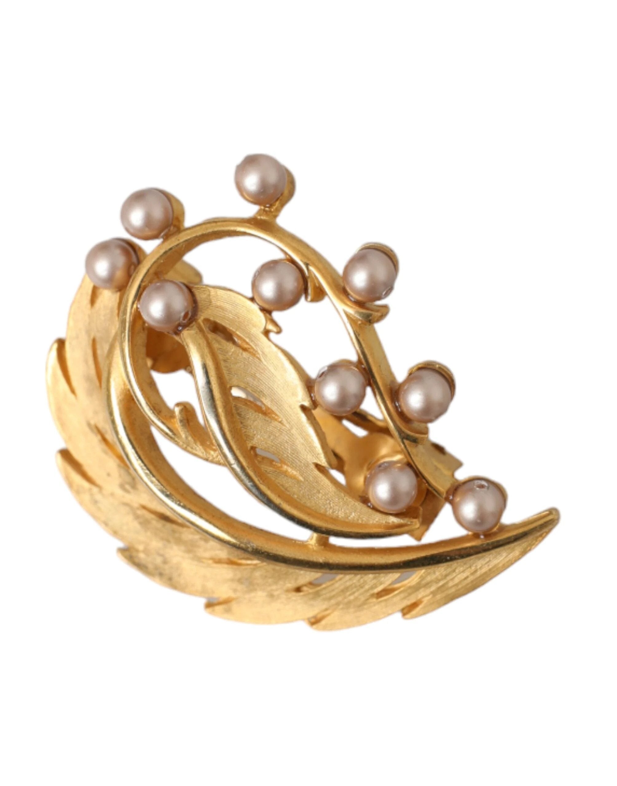 Dolce & Gabbana Gold Brass Leaf Embellished Jewelry Brooch Hair Pin by Dolce & Gabbana