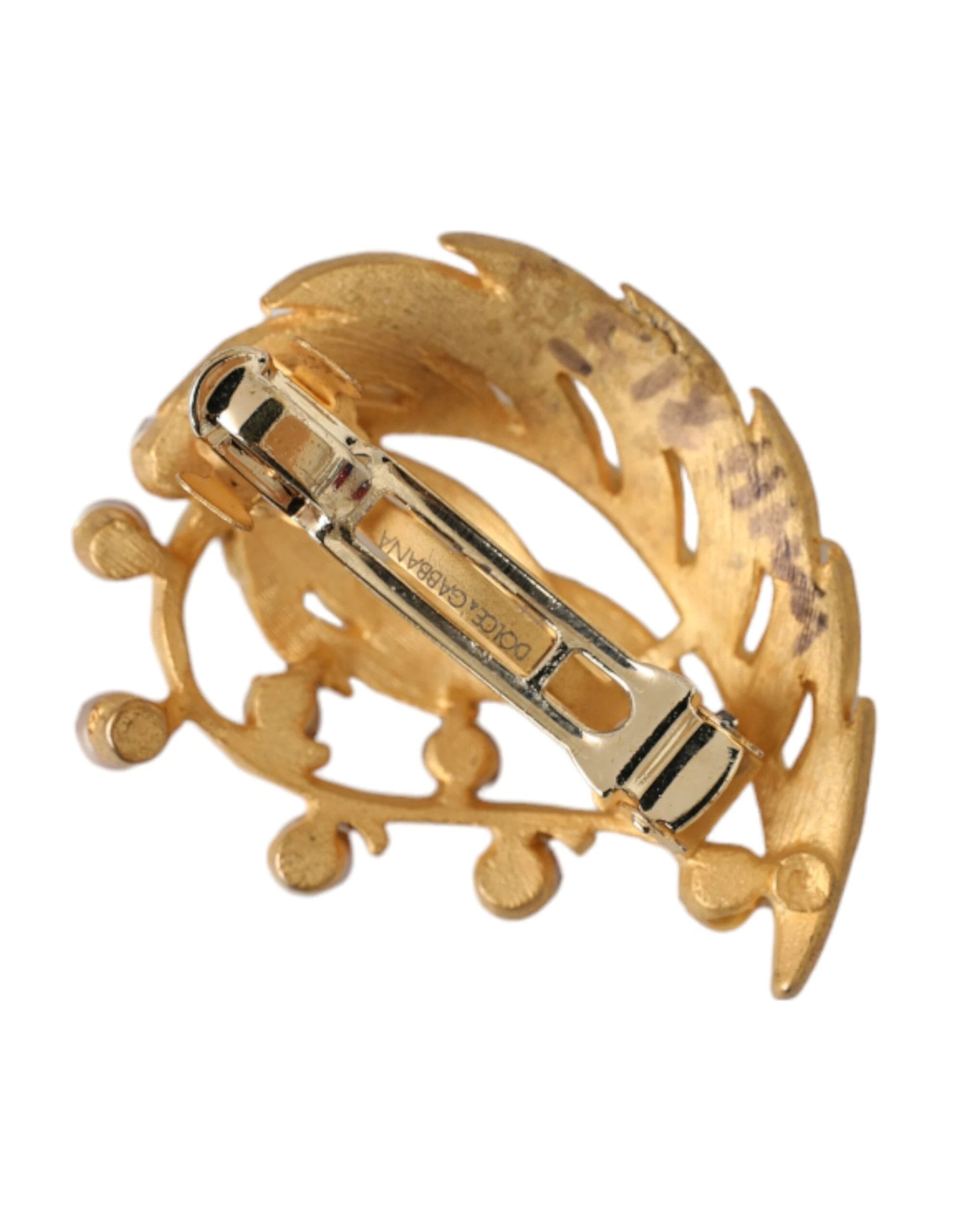 Dolce & Gabbana Gold Brass Leaf Embellished Jewelry Brooch Hair Pin by Dolce & Gabbana
