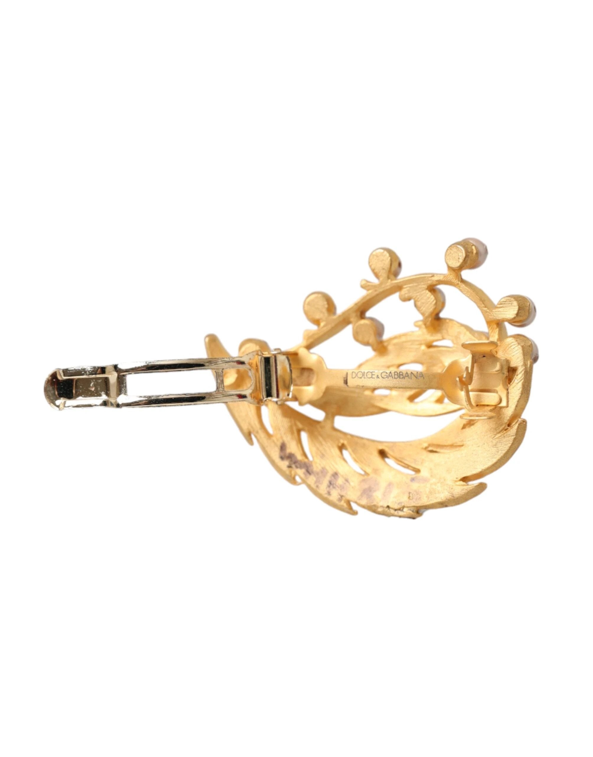 Dolce & Gabbana Gold Brass Leaf Embellished Jewelry Brooch Hair Pin by Dolce & Gabbana