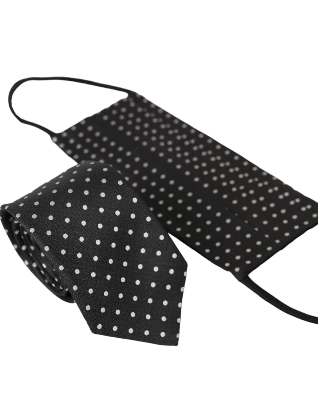 Dolce & Gabbana Black White Polka Dots 100% Silk Necktie Face Mask by Dolce & Gabbana