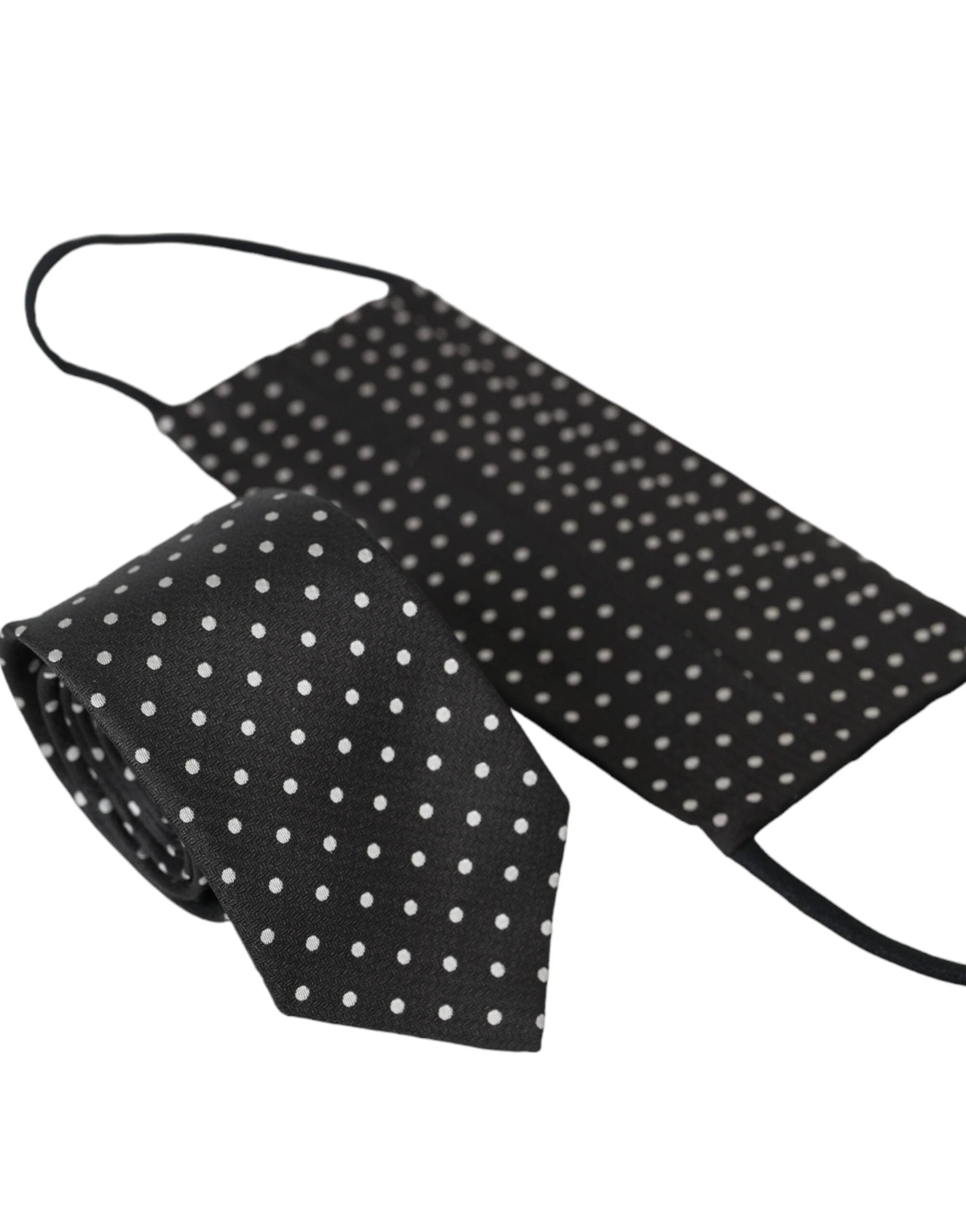 Dolce & Gabbana Black White Polka Dots 100% Silk Necktie Face Mask by Dolce & Gabbana
