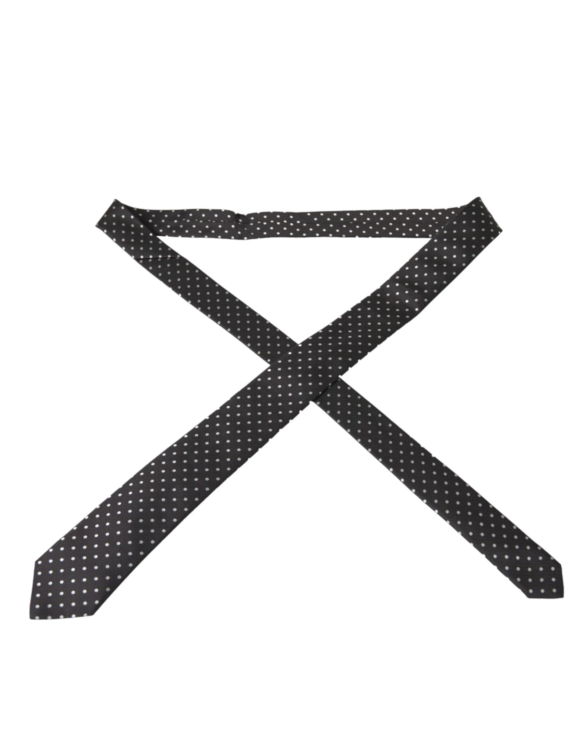 Dolce & Gabbana Black White Polka Dots 100% Silk Necktie Face Mask by Dolce & Gabbana